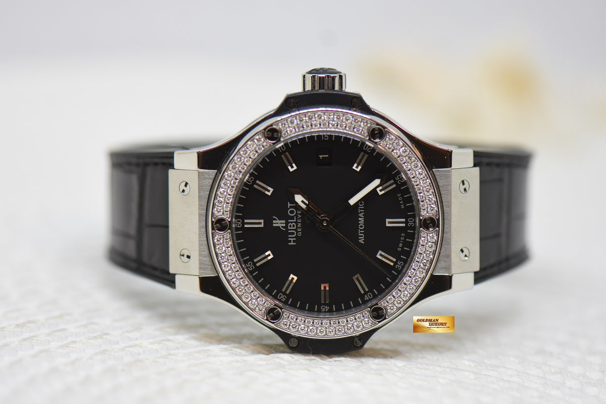 [SOLD] HUBLOT BIG BANG ORIGINAL DIAMOND BEZEL MEN’S 38mm STEEL IN LEATHER STRAP AUTOMATIC 365.SX.1170.LR.1104 (MINT)