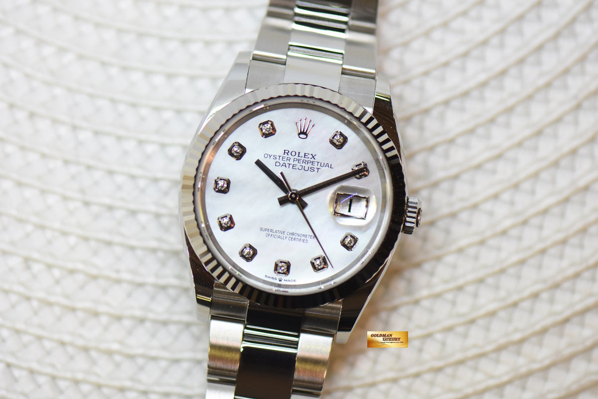 [SOLD] ROLEX OYSTER PERPETUAL 36mm STEEL IN OYSTER BRACELET MOP DIAMOND DIAL AUTOMATIC 126234 (NEW-UNWORN)