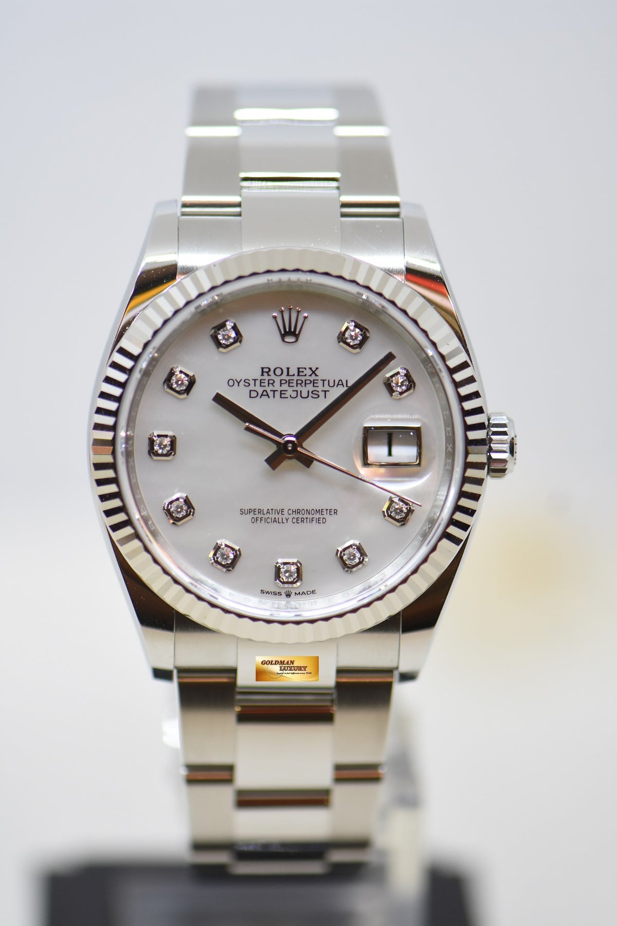 [SOLD] ROLEX OYSTER PERPETUAL 36mm STEEL IN OYSTER BRACELET MOP DIAMOND DIAL AUTOMATIC 126234 (NEW-UNWORN)