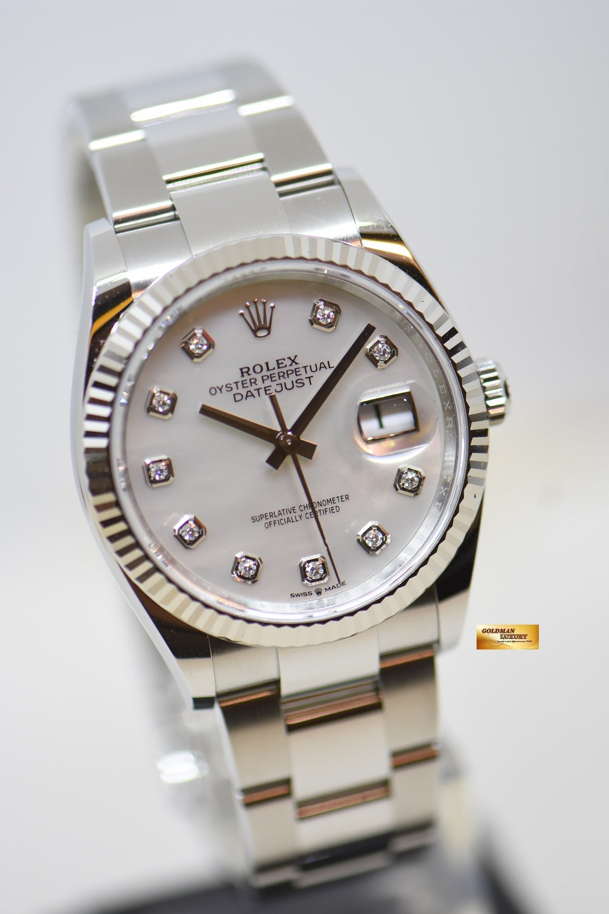 [SOLD] ROLEX OYSTER PERPETUAL 36mm STEEL IN OYSTER BRACELET MOP DIAMOND DIAL AUTOMATIC 126234 (NEW-UNWORN)