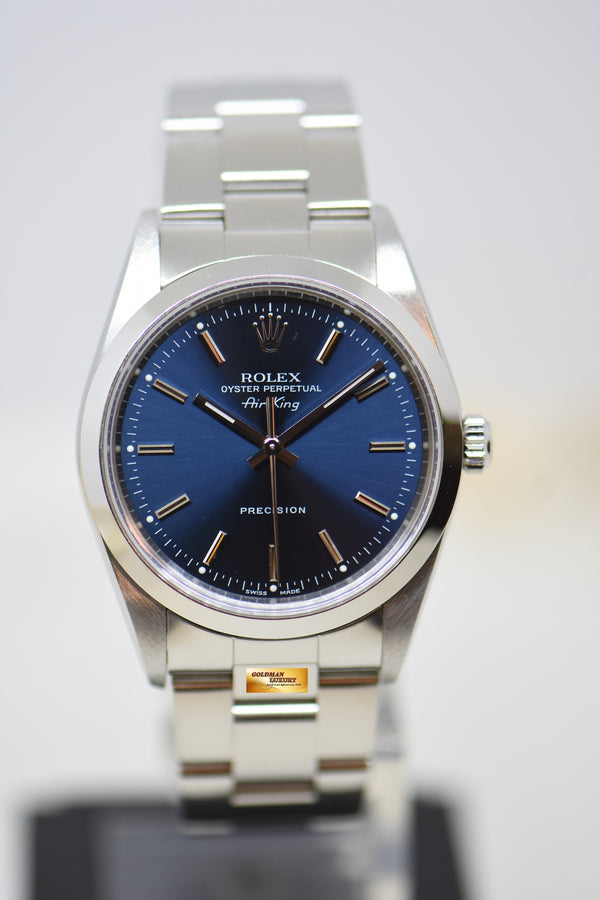 [SOLD] ROLEX OYSTER PERPETUAL AIR-KING 34mm PRECISION STEEL BLUE DIAL 14000 (MINT)