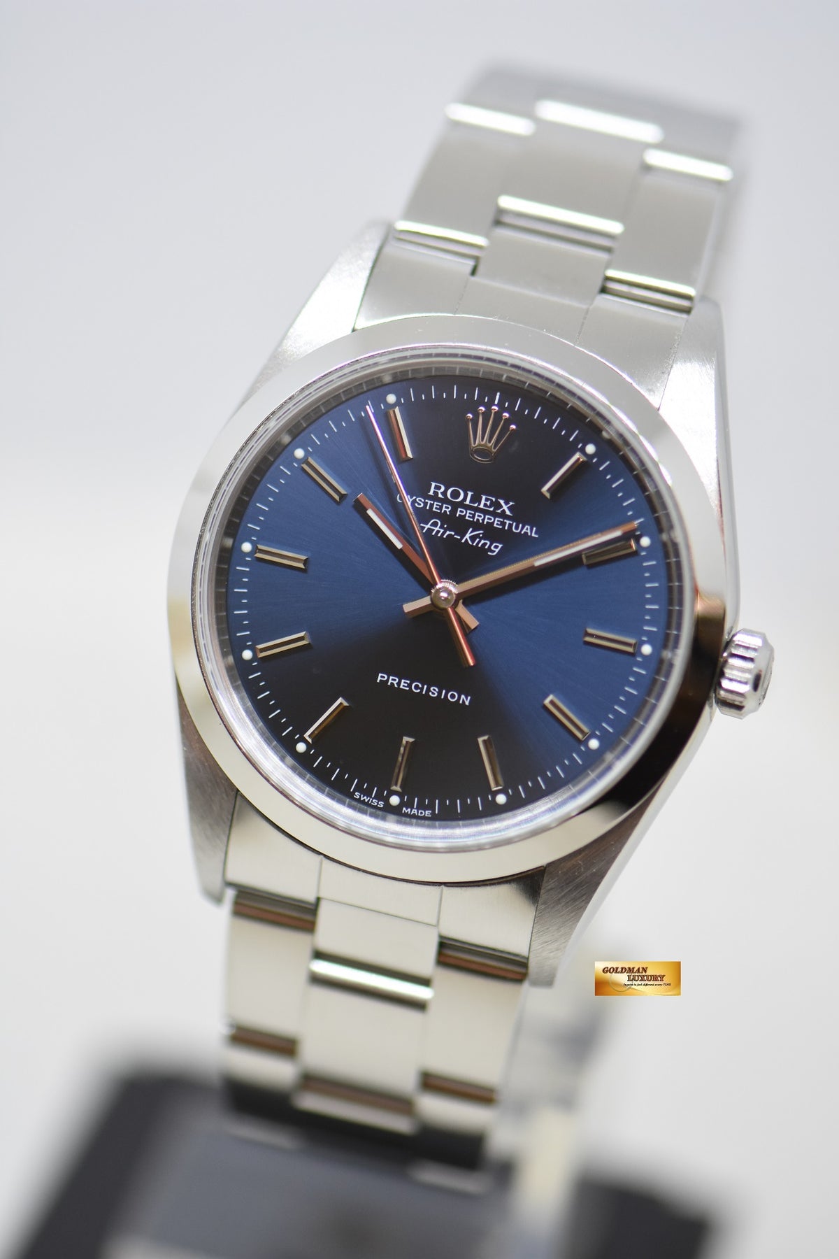 [SOLD] ROLEX OYSTER PERPETUAL AIR-KING 34mm PRECISION STEEL BLUE DIAL 14000 (MINT)