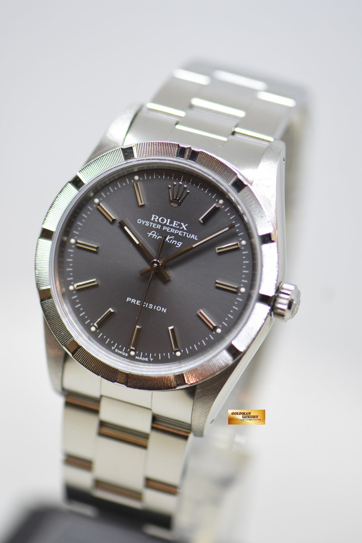 [SOLD] ROLEX OYSTER PERPETUAL AIR-KING 34mm PRECISION STEEL GREY DIAL 14010 (MINT)