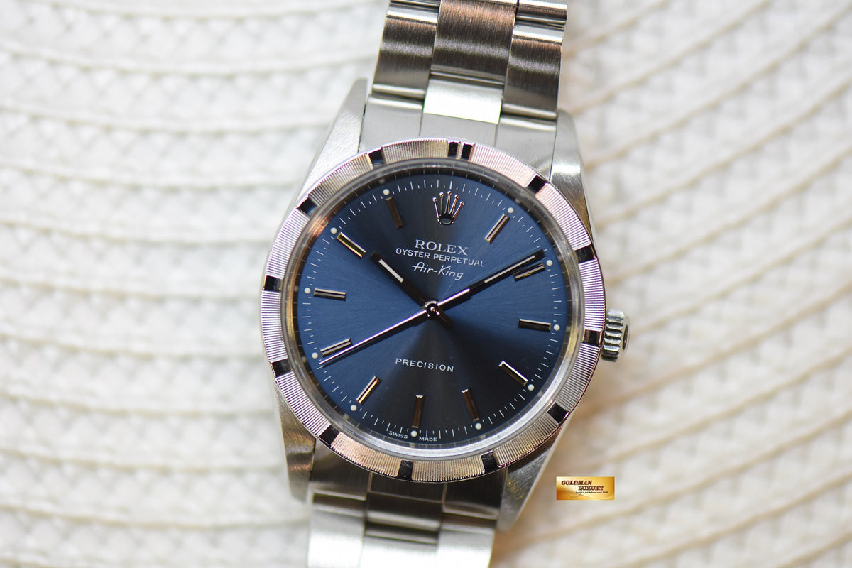 [SOLD] ROLEX OYSTER PERPETUAL AIR-KING 34mm PRECISION STEEL BLUE DIAL 14010 (MINT)