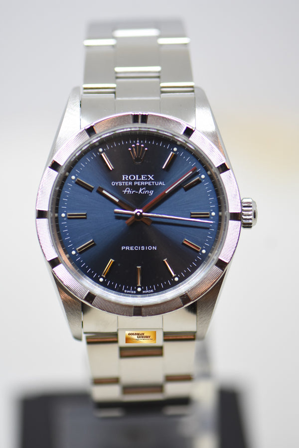 [SOLD] ROLEX OYSTER PERPETUAL AIR-KING 34mm PRECISION STEEL BLUE DIAL 14010 (MINT)