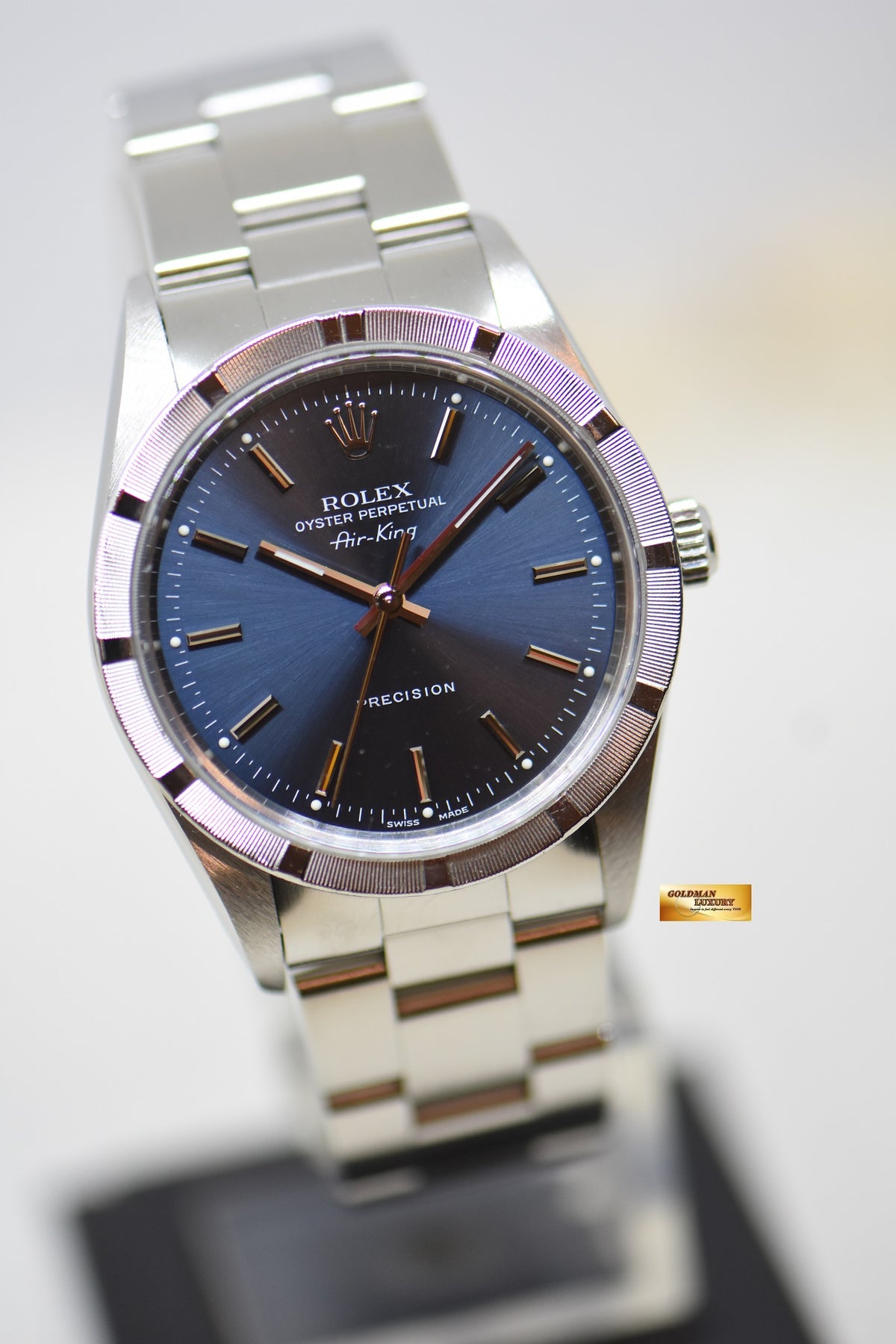 [SOLD] ROLEX OYSTER PERPETUAL AIR-KING 34mm PRECISION STEEL BLUE DIAL 14010 (MINT)