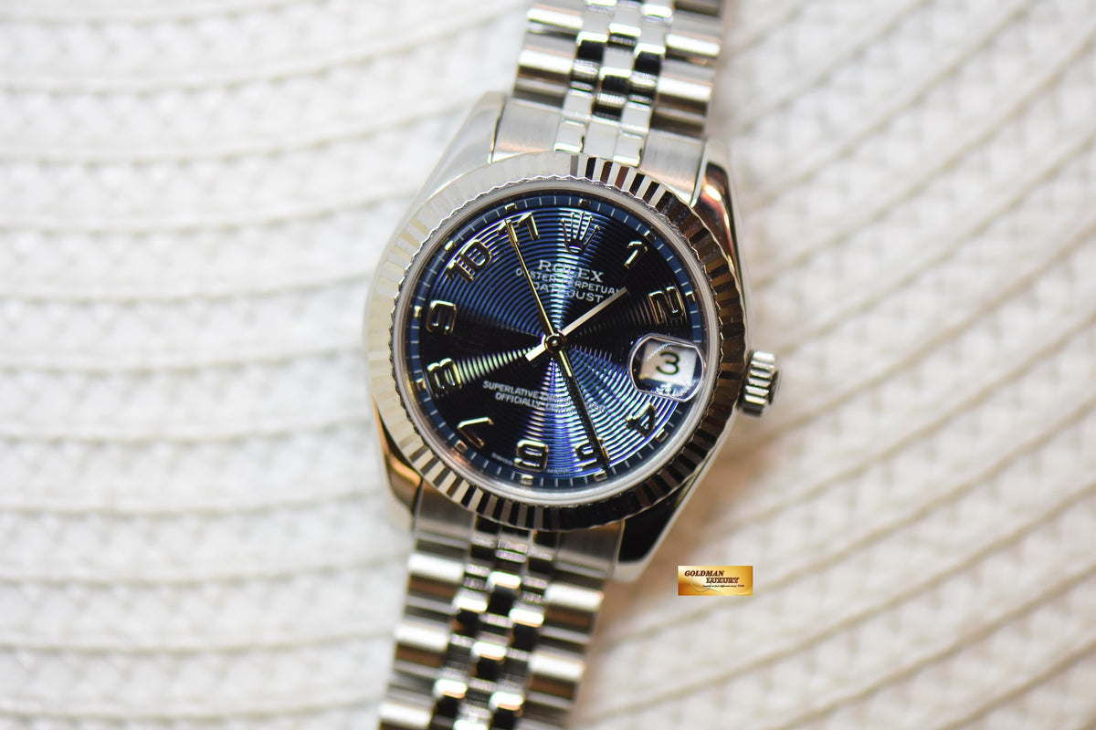 [SOLD] ROLEX OYSTER PERPETUAL DATEJUST 31mm STEEL IN JUBILEE BRACELET BLUE ARABIC CONCENTRIC DIAL AUTOMATIC 178274 (MINT)