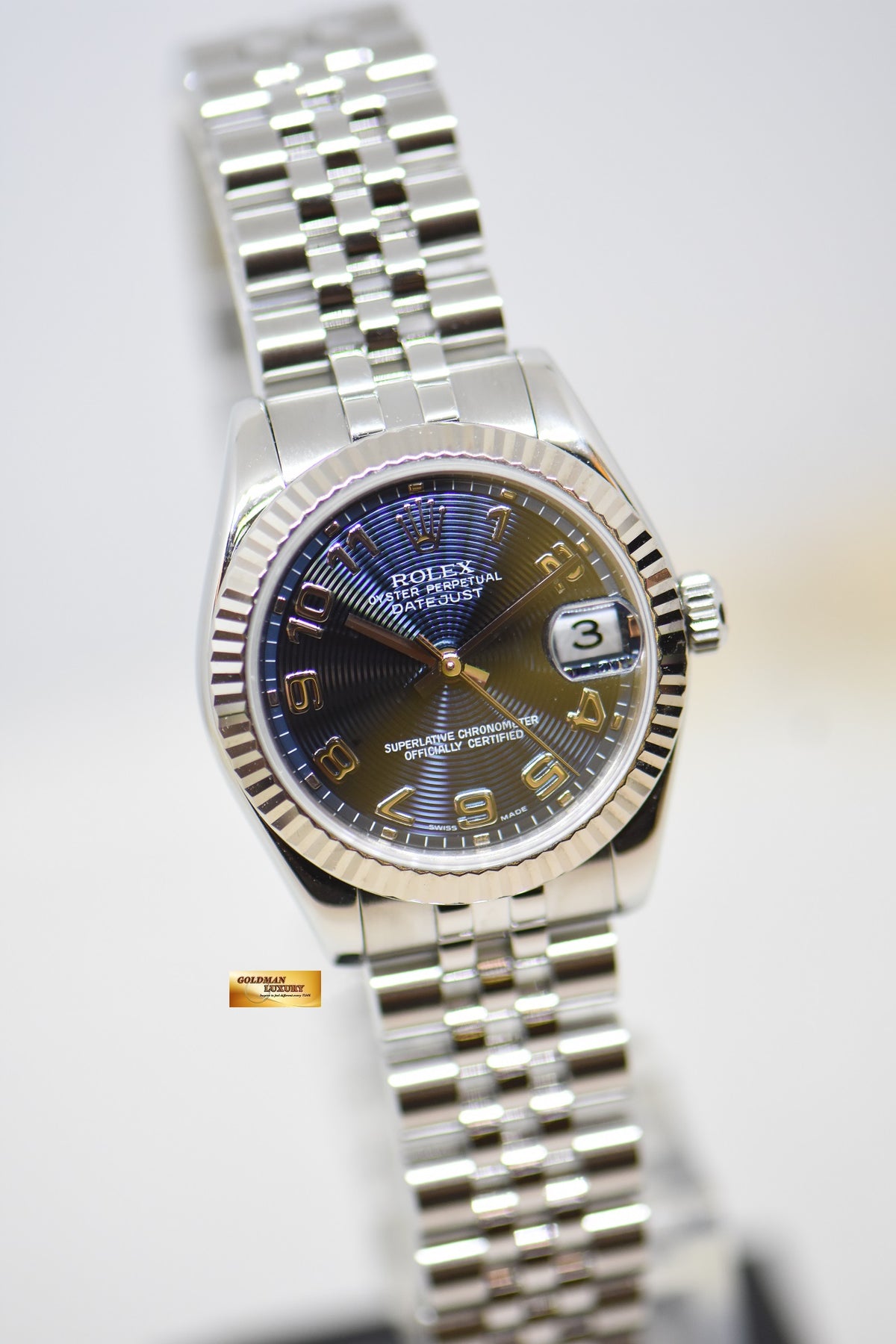 [SOLD] ROLEX OYSTER PERPETUAL DATEJUST 31mm STEEL IN JUBILEE BRACELET BLUE ARABIC CONCENTRIC DIAL AUTOMATIC 178274 (MINT)