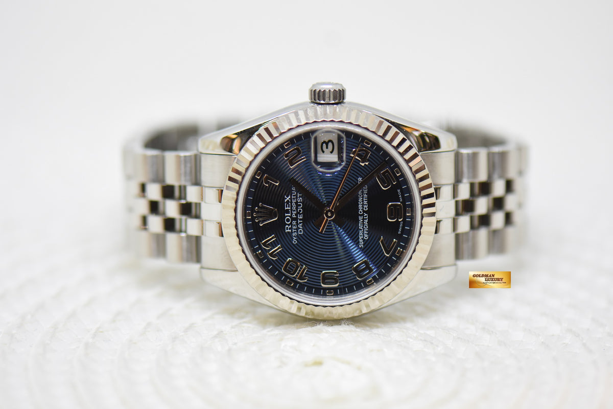 [SOLD] ROLEX OYSTER PERPETUAL DATEJUST 31mm STEEL IN JUBILEE BRACELET BLUE ARABIC CONCENTRIC DIAL AUTOMATIC 178274 (MINT)