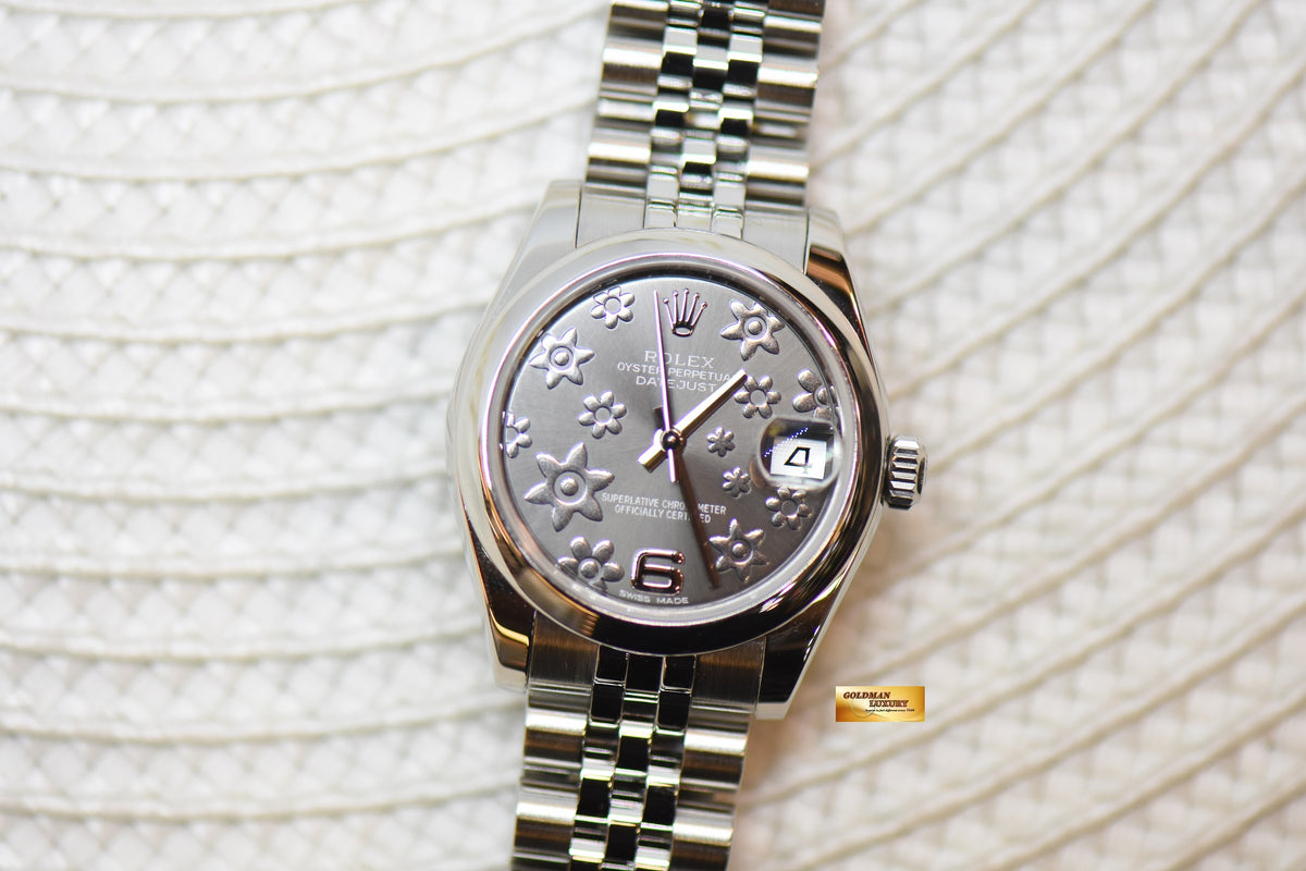 [SOLD] ROLEX OYSTER PERPETUAL DATEJUST 31mm STEEL IN JUBILEE BRACELET GREY FLORAL DIAL AUTOMATIC 178240 (MINT)
