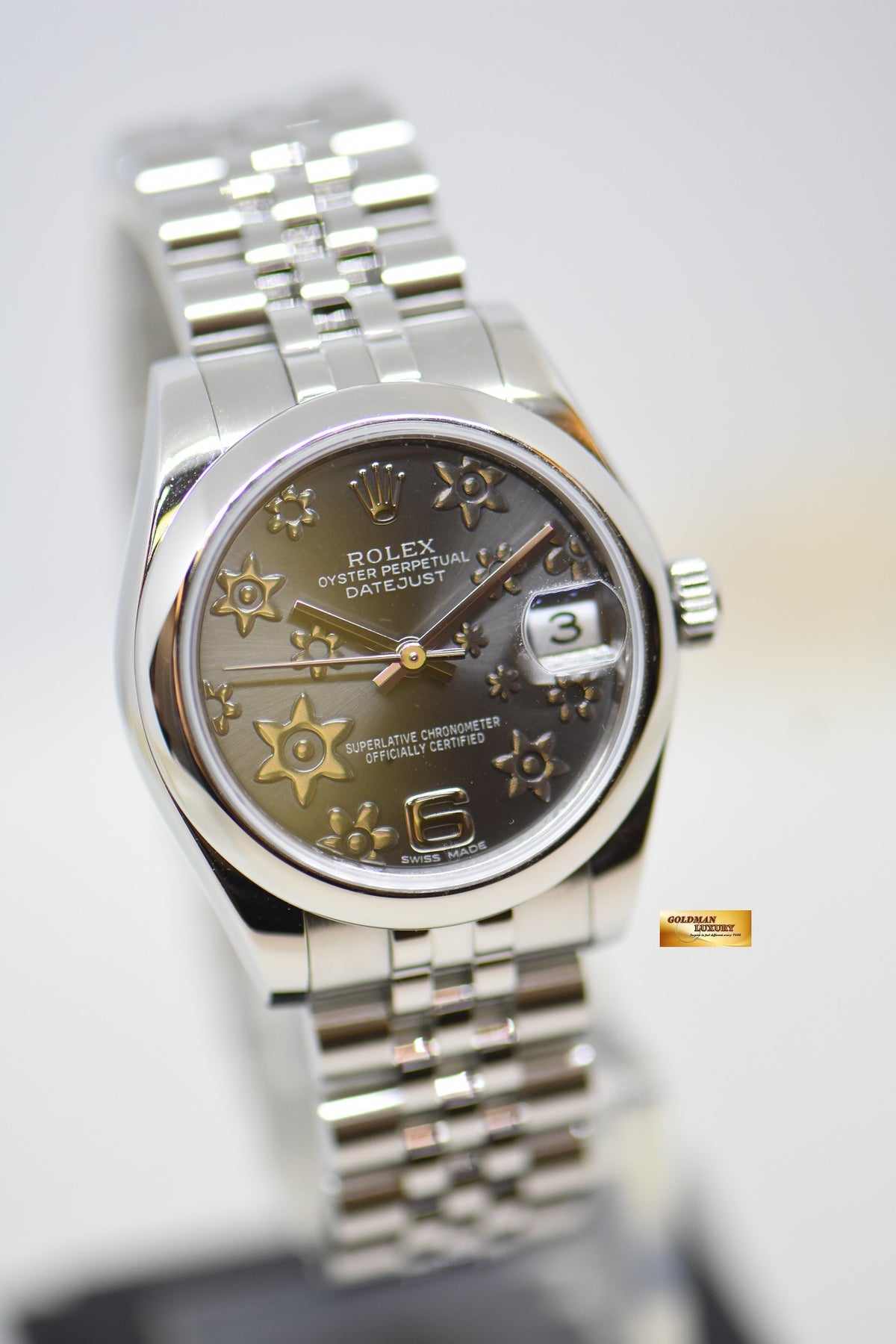 [SOLD] ROLEX OYSTER PERPETUAL DATEJUST 31mm STEEL IN JUBILEE BRACELET GREY FLORAL DIAL AUTOMATIC 178240 (MINT)