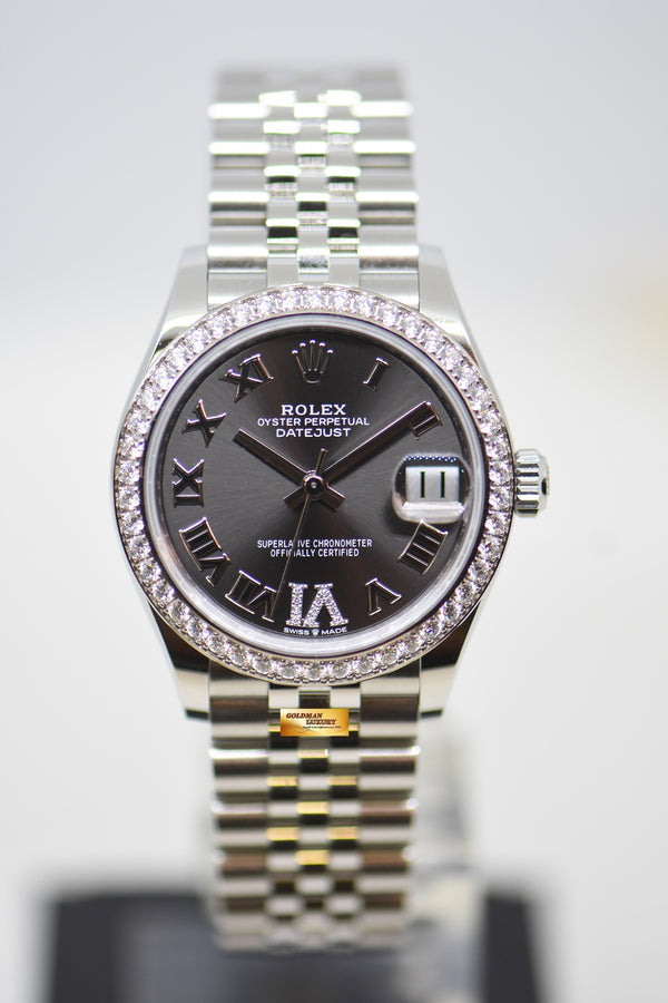 [SOLD] ROLEX OYSTER PERPETUAL DATEJUST 31mm ORIGINAL DIAMOND BEZEL STEEL IN JUBILEE BRACELET DARK GREY DIAMOND @ VI DIAL AUTOMATIC 278384RBR (LNIB)