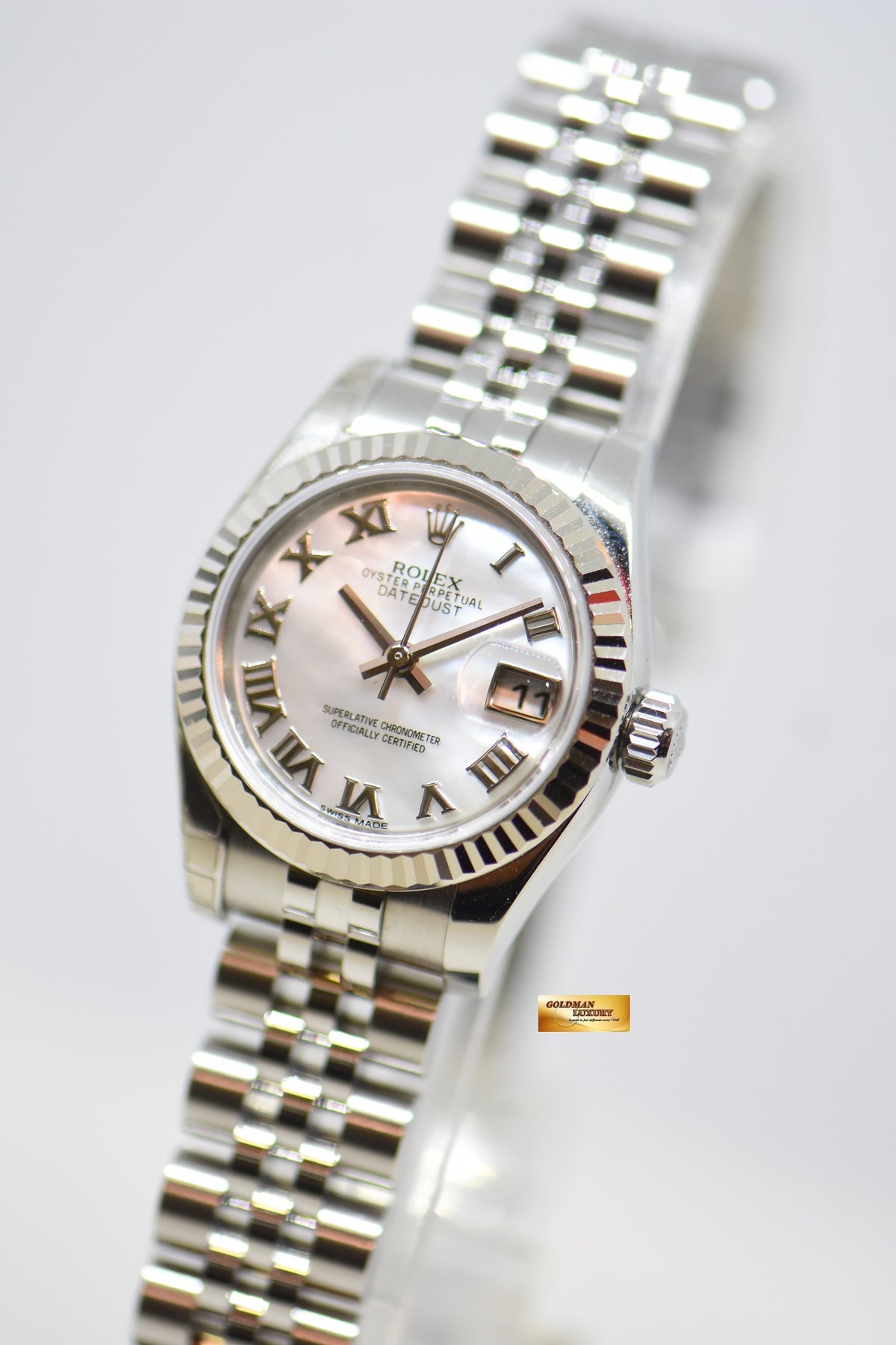 [SOLD] ROLEX OYSTER DATEJUST 26mm STEEL IN JUBILEE BRACELET MOP ROMAN DIAL 179174 (MINT)