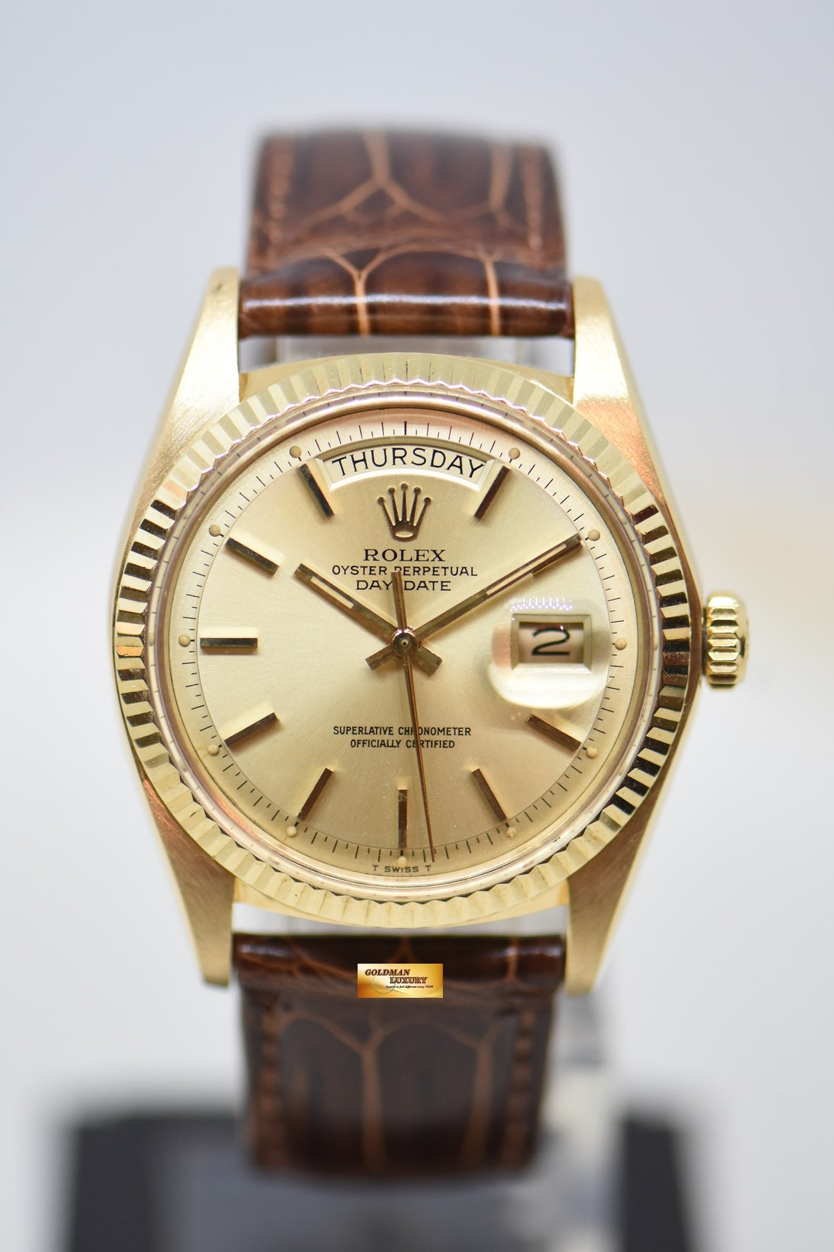 [SOLD] ROLEX OYSTER PERPETUAL DAY-DATE 36mm YELLOW GOLD GOLD DIAL (NON-QUICK-SET DATE) 1803 [HEAD ONLY] (VINTAGE)