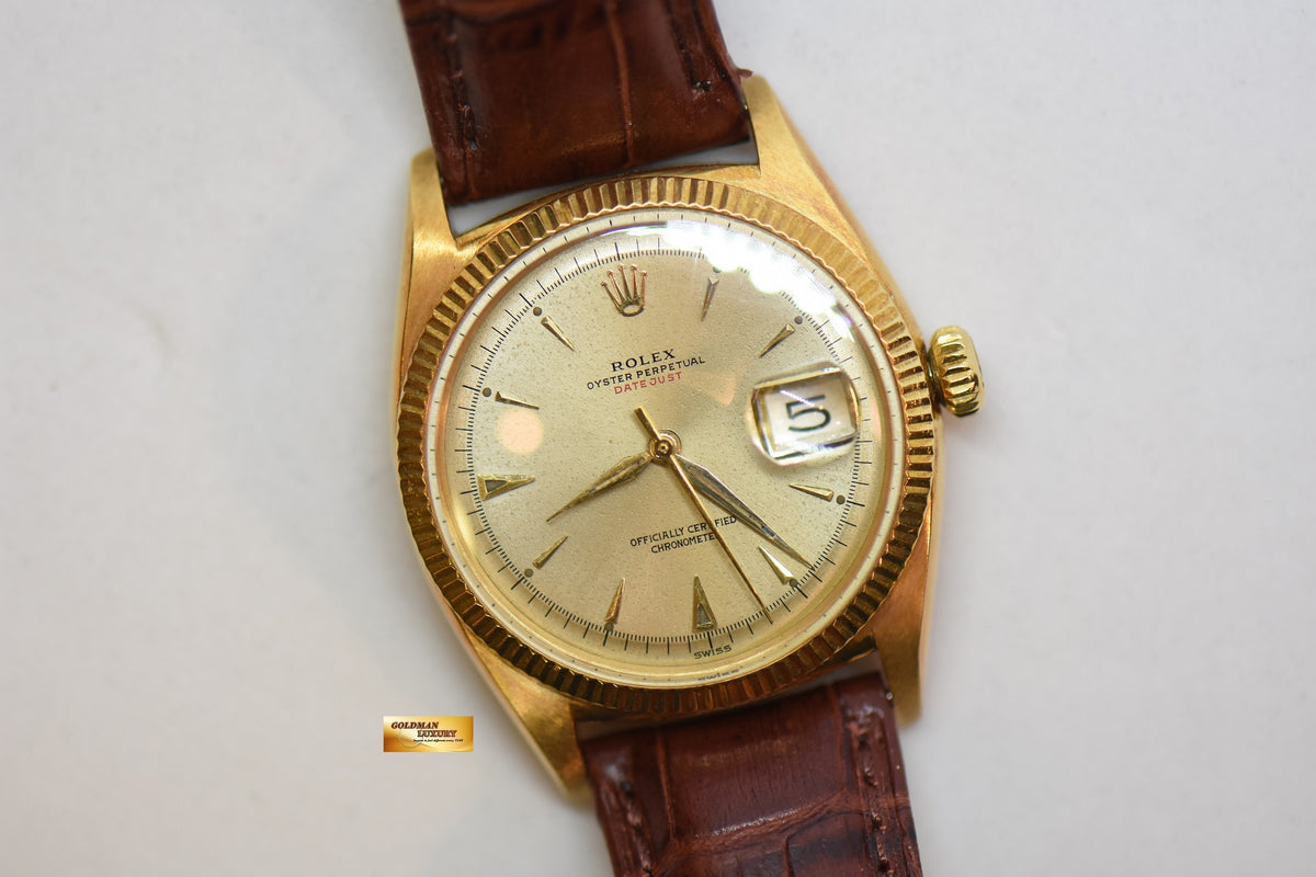 [SOLD] ROLEX OYSTER PERPETUAL RED DATEJUST 36mm YELLOW GOLD GOLD OCC DIAL (NON-QUICK-SET DATE) 6305 [HEAD ONLY] (VINTAGE)