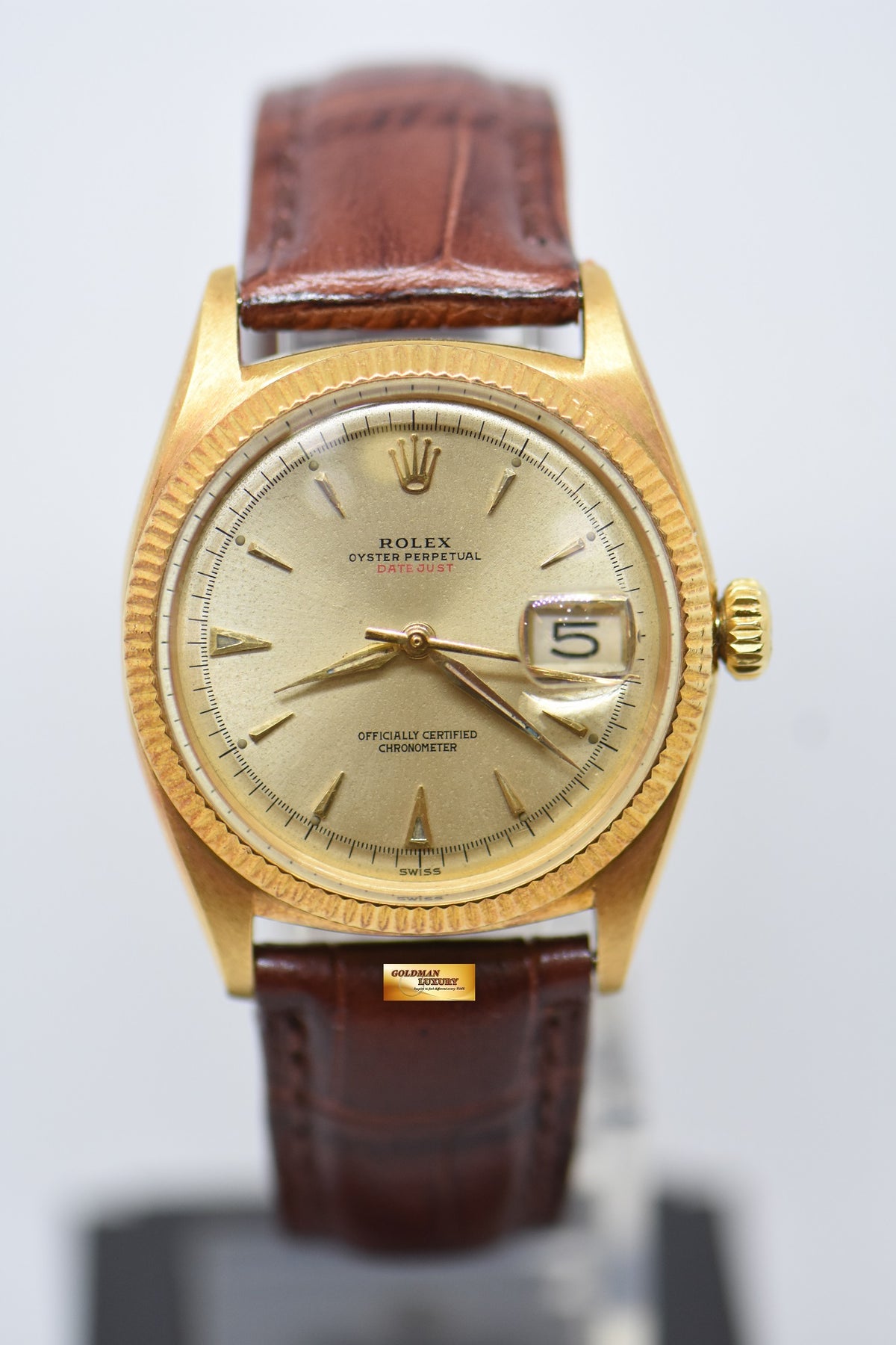 [SOLD] ROLEX OYSTER PERPETUAL RED DATEJUST 36mm YELLOW GOLD GOLD OCC DIAL (NON-QUICK-SET DATE) 6305 [HEAD ONLY] (VINTAGE)