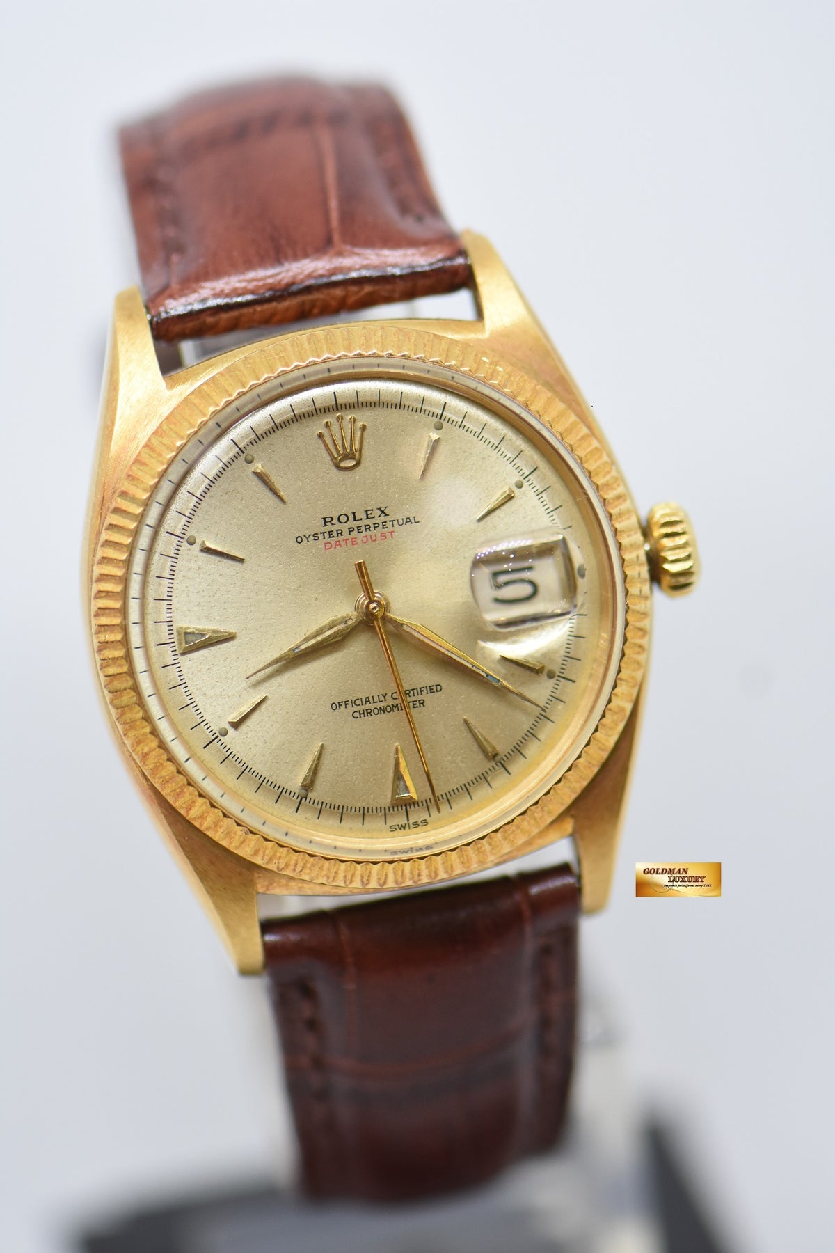 [SOLD] ROLEX OYSTER PERPETUAL RED DATEJUST 36mm YELLOW GOLD GOLD OCC DIAL (NON-QUICK-SET DATE) 6305 [HEAD ONLY] (VINTAGE)