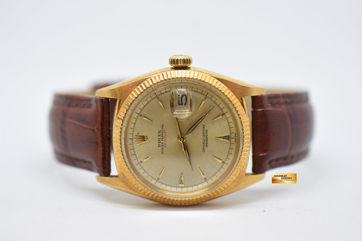 [SOLD] ROLEX OYSTER PERPETUAL RED DATEJUST 36mm YELLOW GOLD GOLD OCC DIAL (NON-QUICK-SET DATE) 6305 [HEAD ONLY] (VINTAGE)