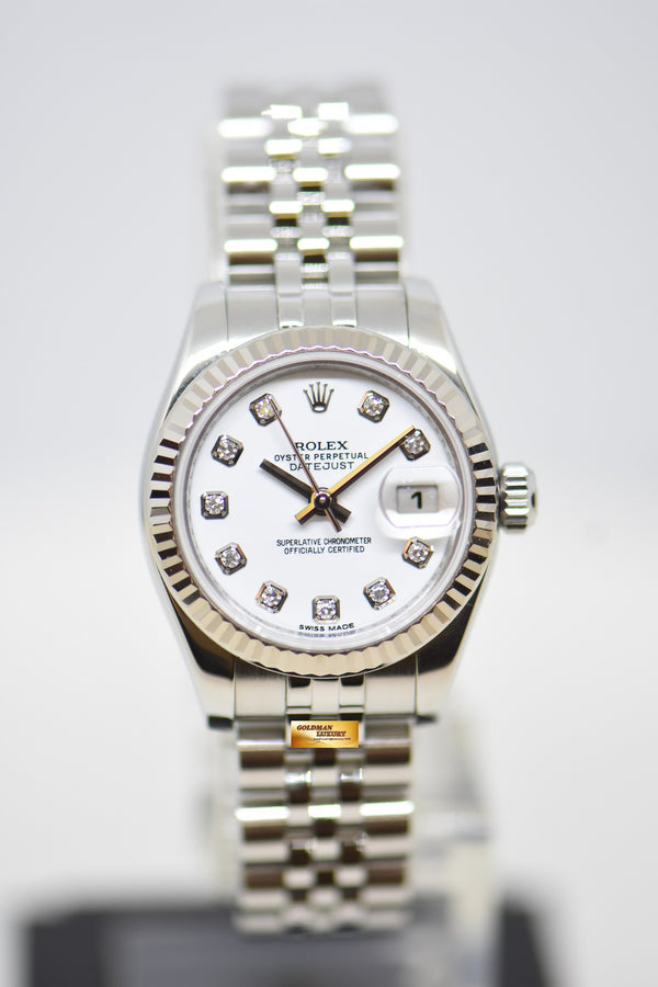 [SOLD] ROLEX OYSTER DATEJUST 26mm STEEL IN JUBILEE BRACELET WHITE DIAMOND DIAL 179174 (MINT)