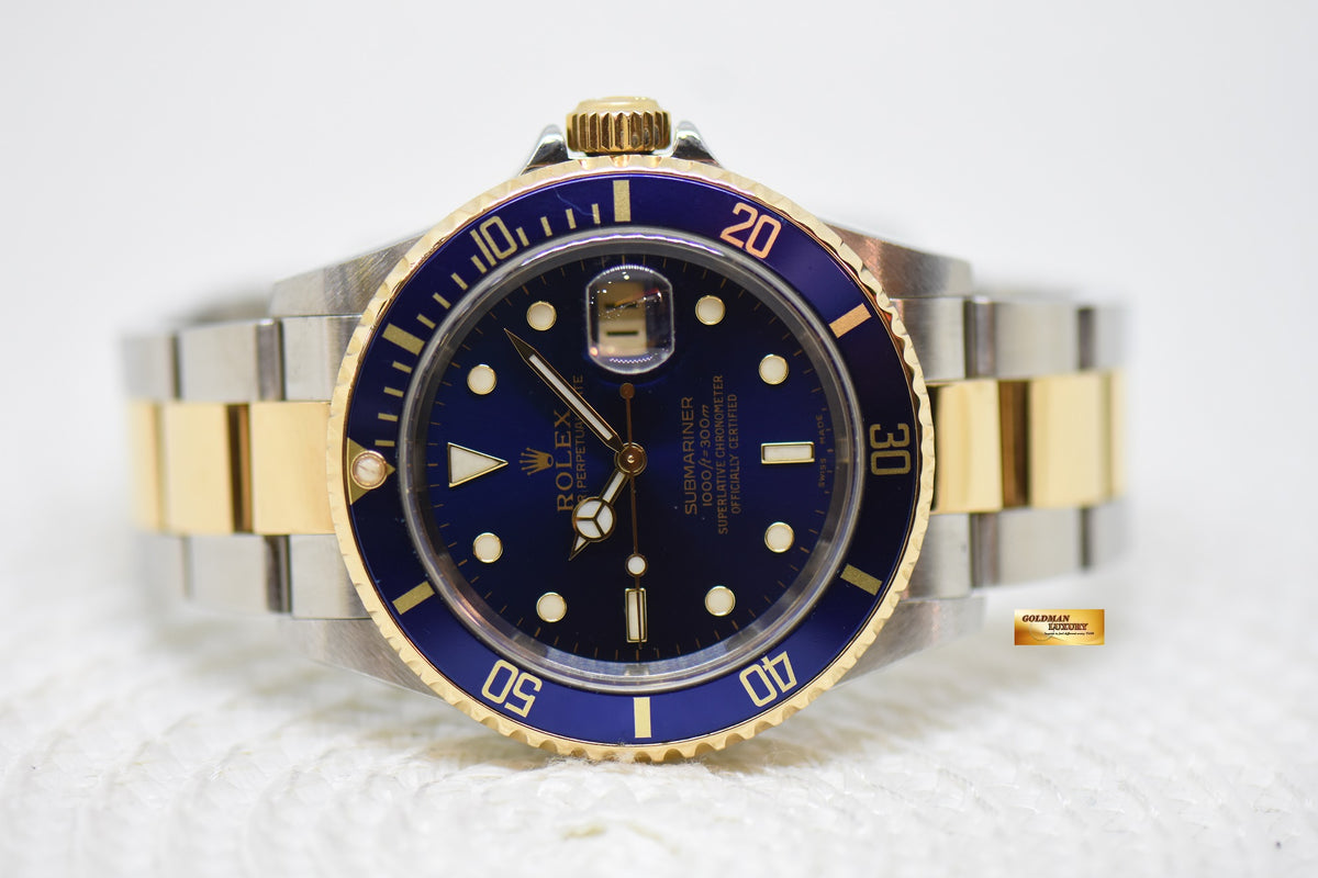 [SOLD] ROLEX OYSTER PERPETUAL SUBMARINER GOLD / STEEL IN BRACELET BLUE DIAL 16613LB (NO PINHOLE-SOLID ENDLINKS) (MINT)