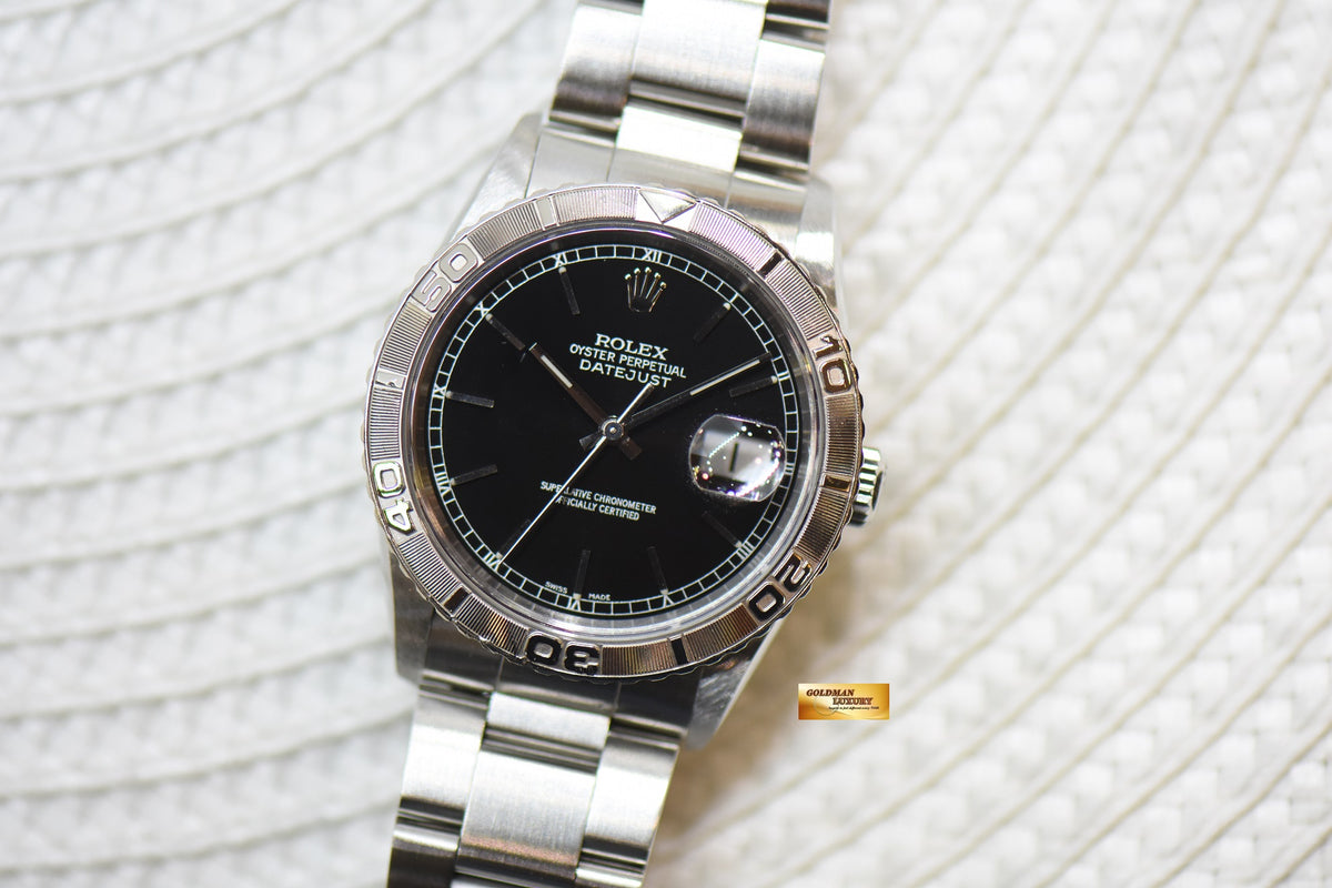 [SOLD] ROLEX OYSTER DATEJUST 36mm TURN-O-GRAPH STEEL IN OYSTER BRACELET BLACK DIAL 16264 (MINT)