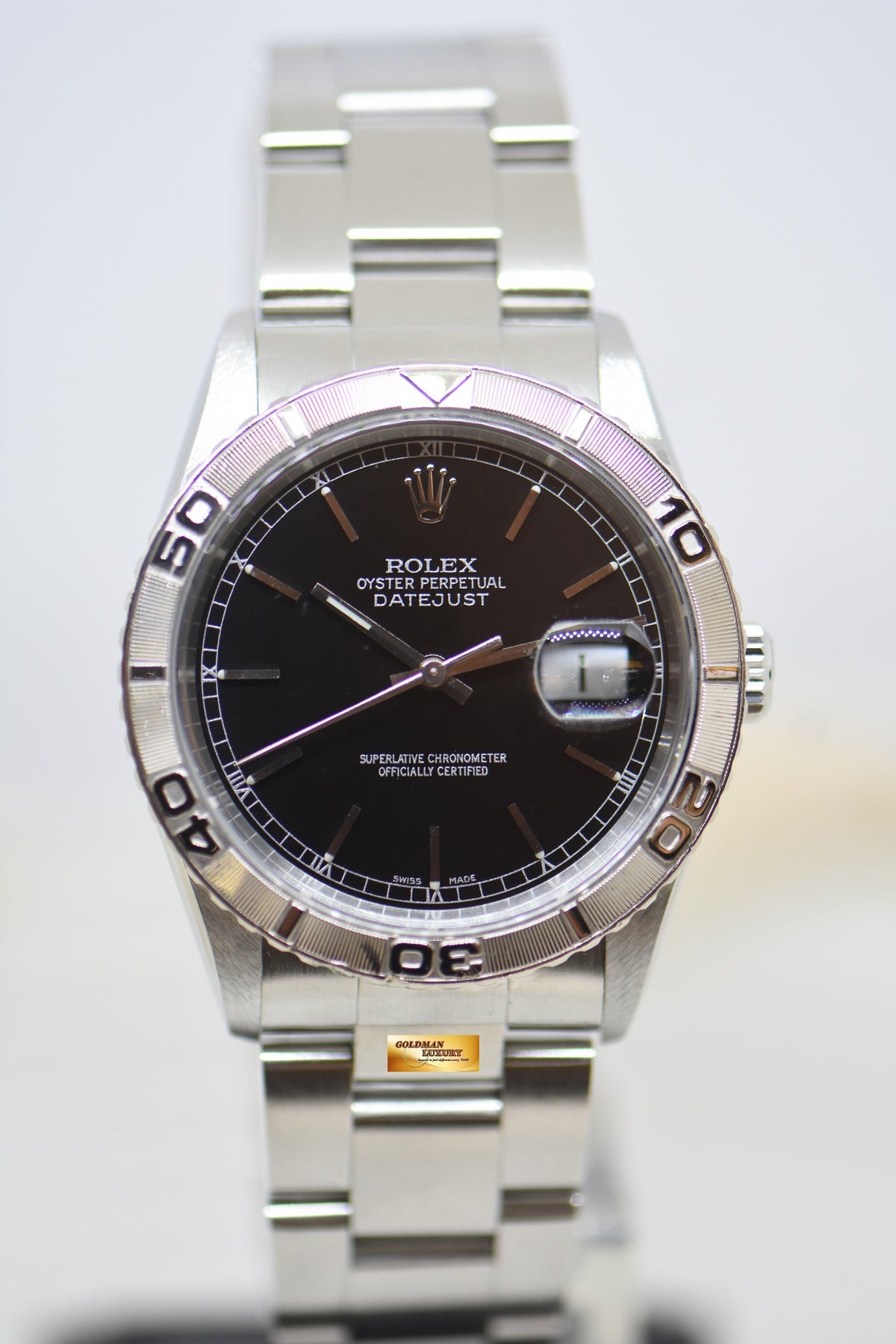 [SOLD] ROLEX OYSTER DATEJUST 36mm TURN-O-GRAPH STEEL IN OYSTER BRACELET BLACK DIAL 16264 (MINT)