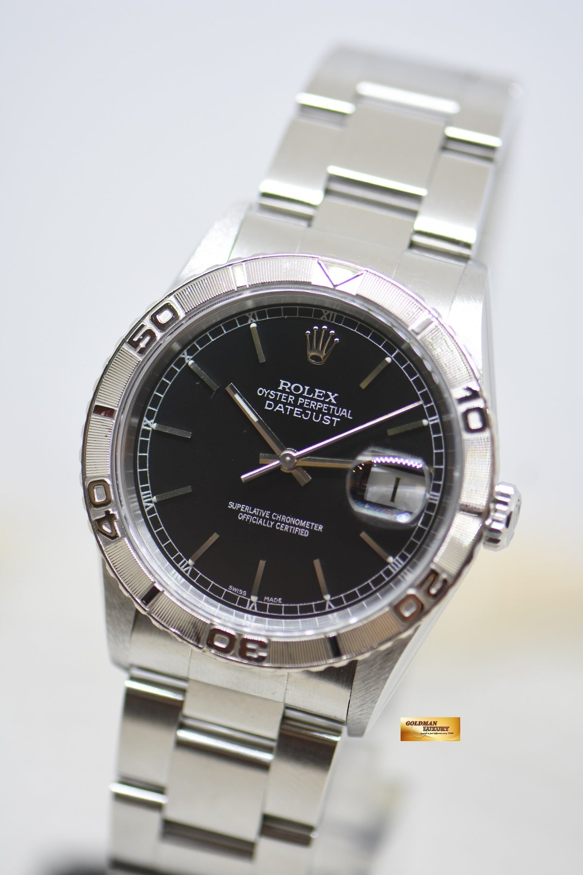 [SOLD] ROLEX OYSTER DATEJUST 36mm TURN-O-GRAPH STEEL IN OYSTER BRACELET BLACK DIAL 16264 (MINT)