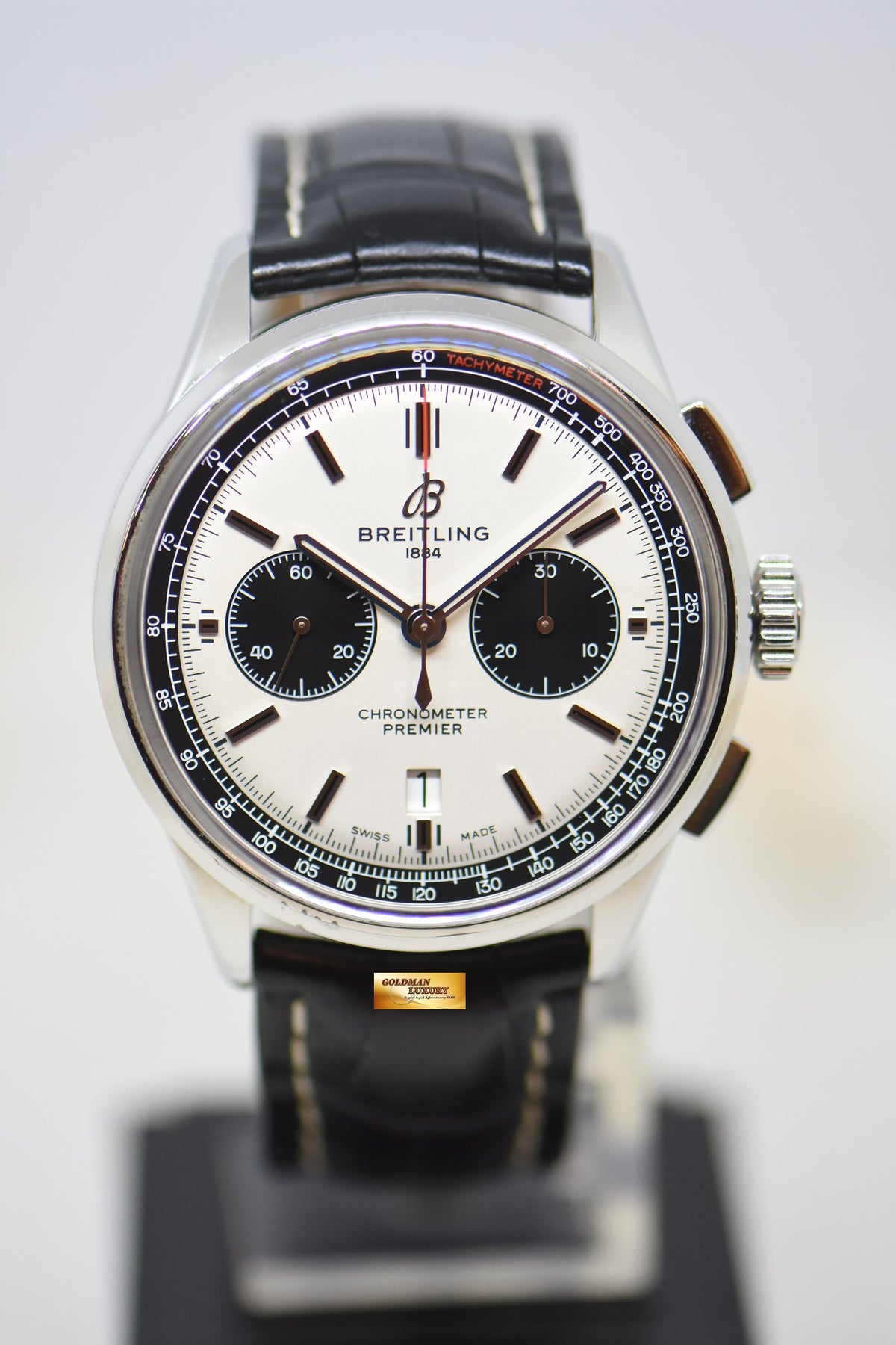 [SOLD] BREITLING PREMIER B01 CHRONOGRAPH 42mm STEEL IN LEATHER STRAP CREAM DIAL AB0118 (MINT)