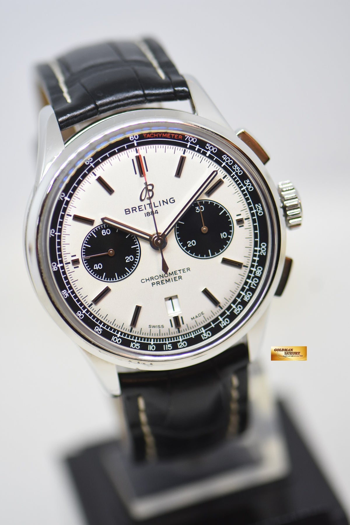 [SOLD] BREITLING PREMIER B01 CHRONOGRAPH 42mm STEEL IN LEATHER STRAP CREAM DIAL AB0118 (MINT)