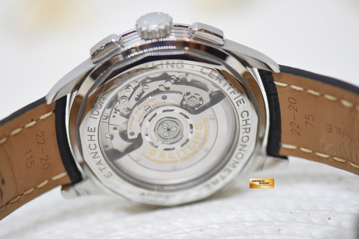 [SOLD] BREITLING PREMIER B01 CHRONOGRAPH 42mm STEEL IN LEATHER STRAP CREAM DIAL AB0118 (MINT)