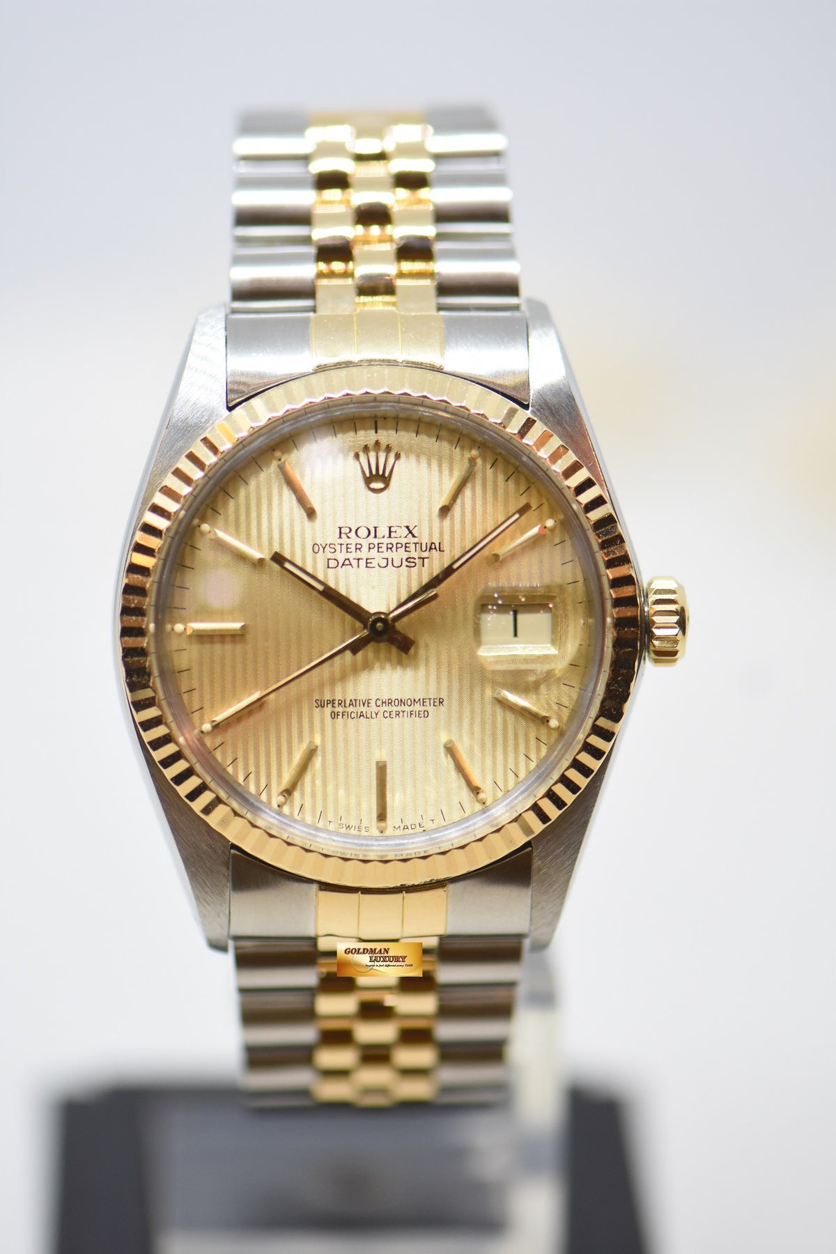 [SOLD] ROLEX OYSTER DATEJUST 36mm HALF-GOLD IN JUBILEE BRACELET GOLD TAPESTRY DIAL 16013 (QUICKSET-DATE) (VINTAGE)