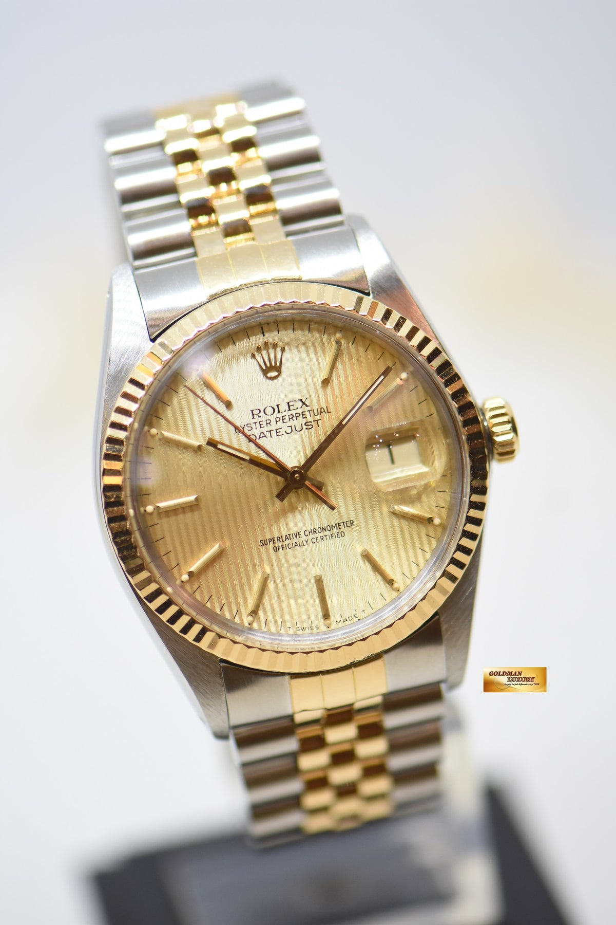 [SOLD] ROLEX OYSTER DATEJUST 36mm HALF-GOLD IN JUBILEE BRACELET GOLD TAPESTRY DIAL 16013 (QUICKSET-DATE) (VINTAGE)