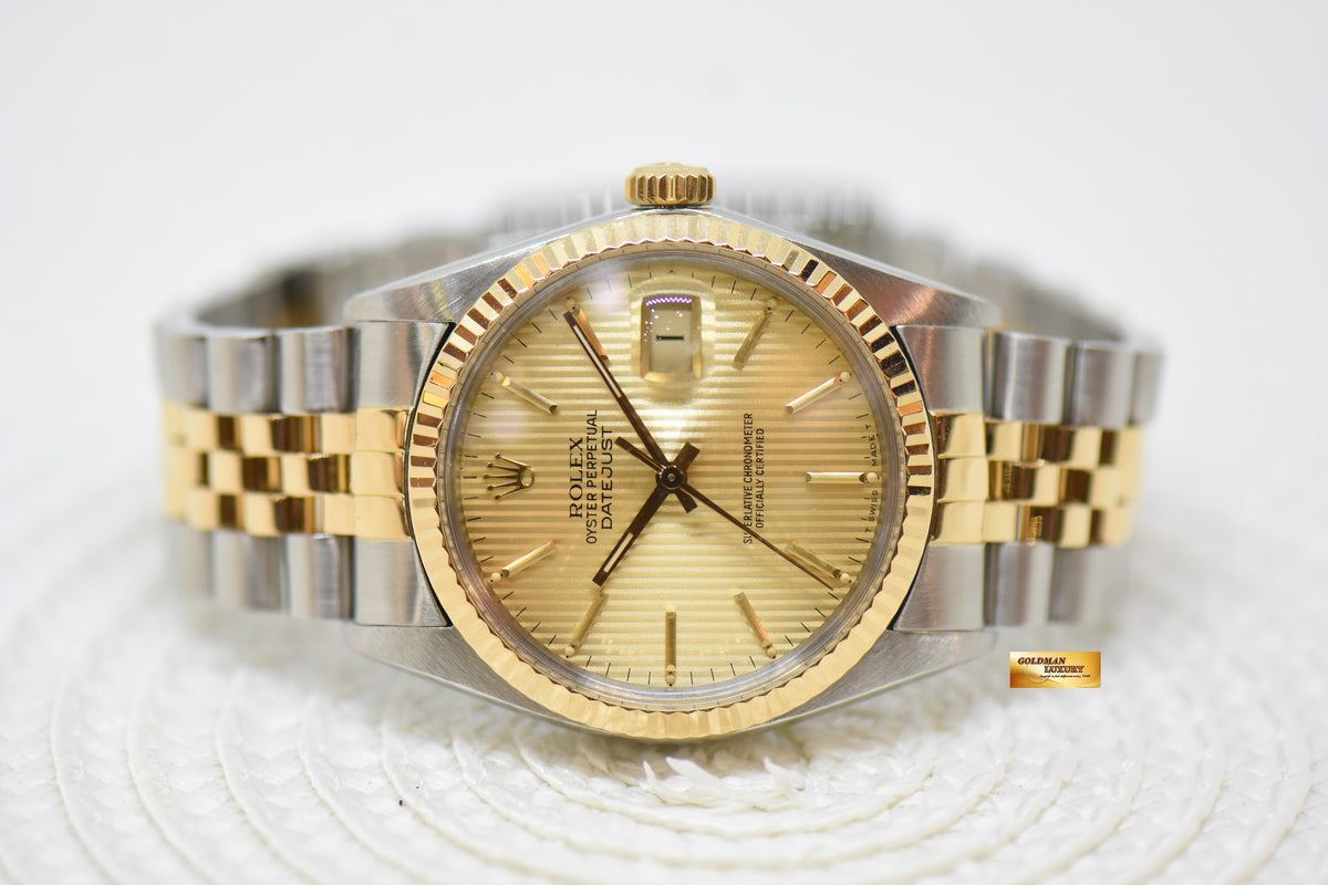 [SOLD] ROLEX OYSTER DATEJUST 36mm HALF-GOLD IN JUBILEE BRACELET GOLD TAPESTRY DIAL 16013 (QUICKSET-DATE) (VINTAGE)