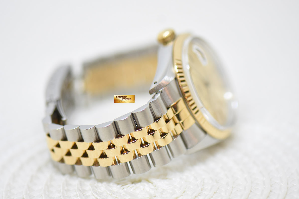 [SOLD] ROLEX OYSTER DATEJUST 36mm HALF-GOLD IN JUBILEE BRACELET GOLD TAPESTRY DIAL 16013 (QUICKSET-DATE) (VINTAGE)