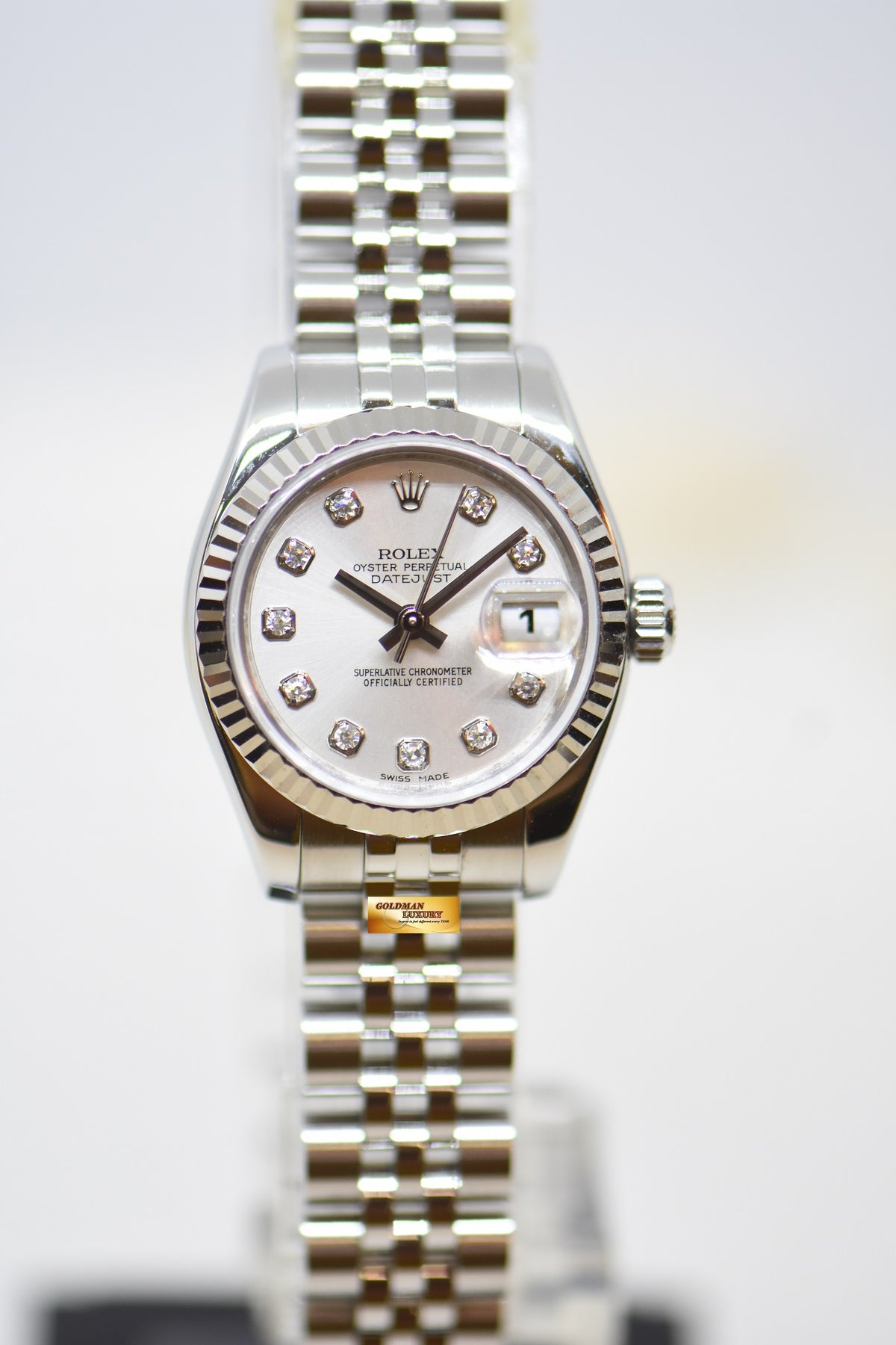 [SOLD] ROLEX OYSTER DATEJUST 26mm STEEL IN JUBILEE BRACELET SILVER DIAMOND DIAL 179174 (MINT)