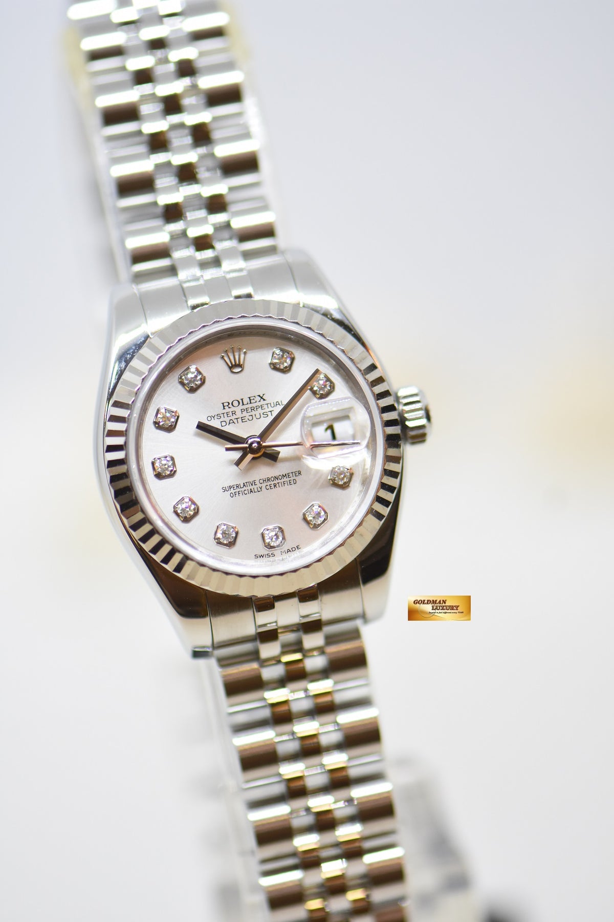 [SOLD] ROLEX OYSTER DATEJUST 26mm STEEL IN JUBILEE BRACELET SILVER DIAMOND DIAL 179174 (MINT)