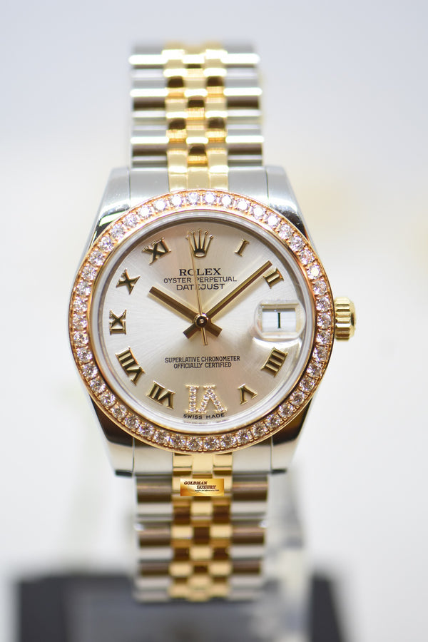 [SOLD] ROLEX OYSTER DATEJUST 31mm GOLD /  STEEL IN JUBILEE BRACELET ORIGINAL DIAMOND BEZEL SILVER “VI” ROMAN DIAL 178383 (MINT)