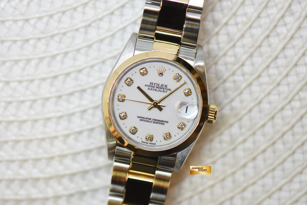 [SOLD] ROLEX OYSTER DATEJUST 31mm GOLD / STEEL IN OYSTER BRACELET WHITE DIAMOND DIAL 68243 (MINT)