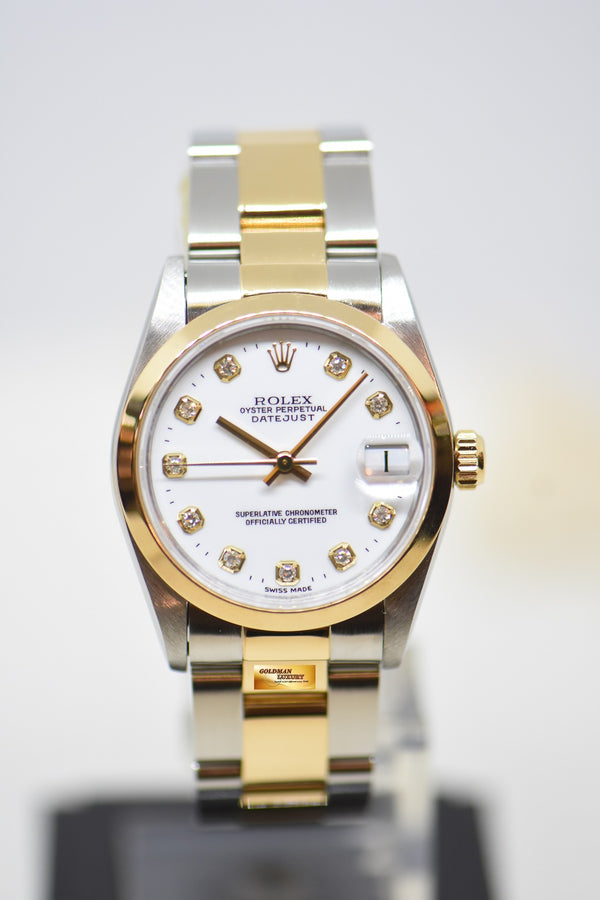 [SOLD] ROLEX OYSTER DATEJUST 31mm GOLD / STEEL IN OYSTER BRACELET WHITE DIAMOND DIAL 68243 (MINT)