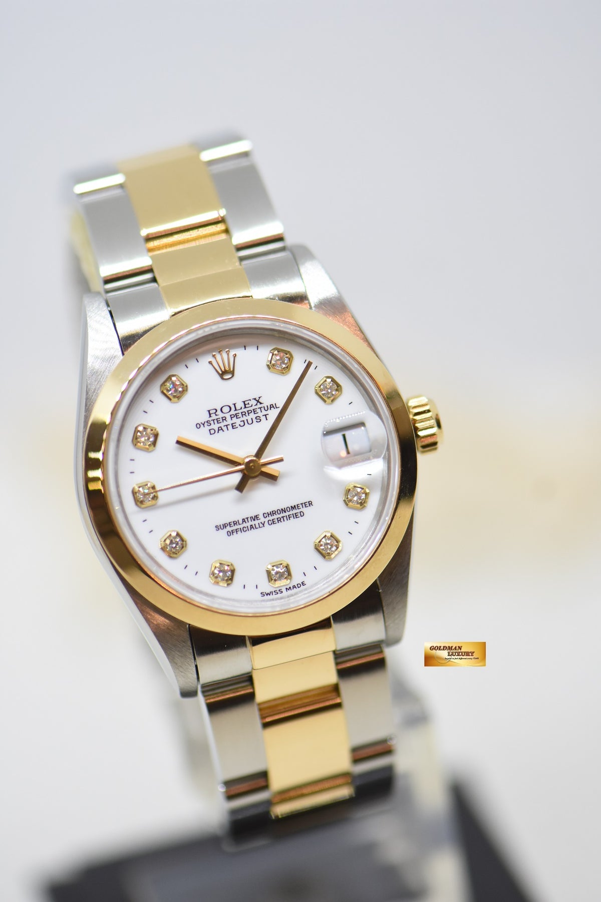 [SOLD] ROLEX OYSTER DATEJUST 31mm GOLD / STEEL IN OYSTER BRACELET WHITE DIAMOND DIAL 68243 (MINT)