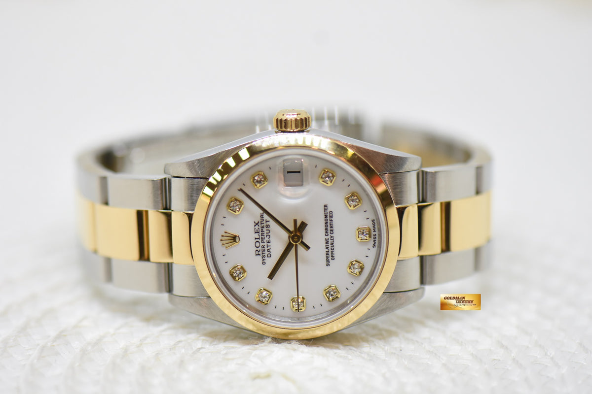 [SOLD] ROLEX OYSTER DATEJUST 31mm GOLD / STEEL IN OYSTER BRACELET WHITE DIAMOND DIAL 68243 (MINT)