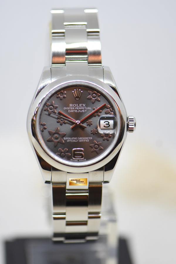 ROLEX OYSTER PERPETUAL DATEJUST 31mm STEEL IN OYSTER BRACELET GREY FLORAL DIAL AUTOMATIC 178240 (MINT)