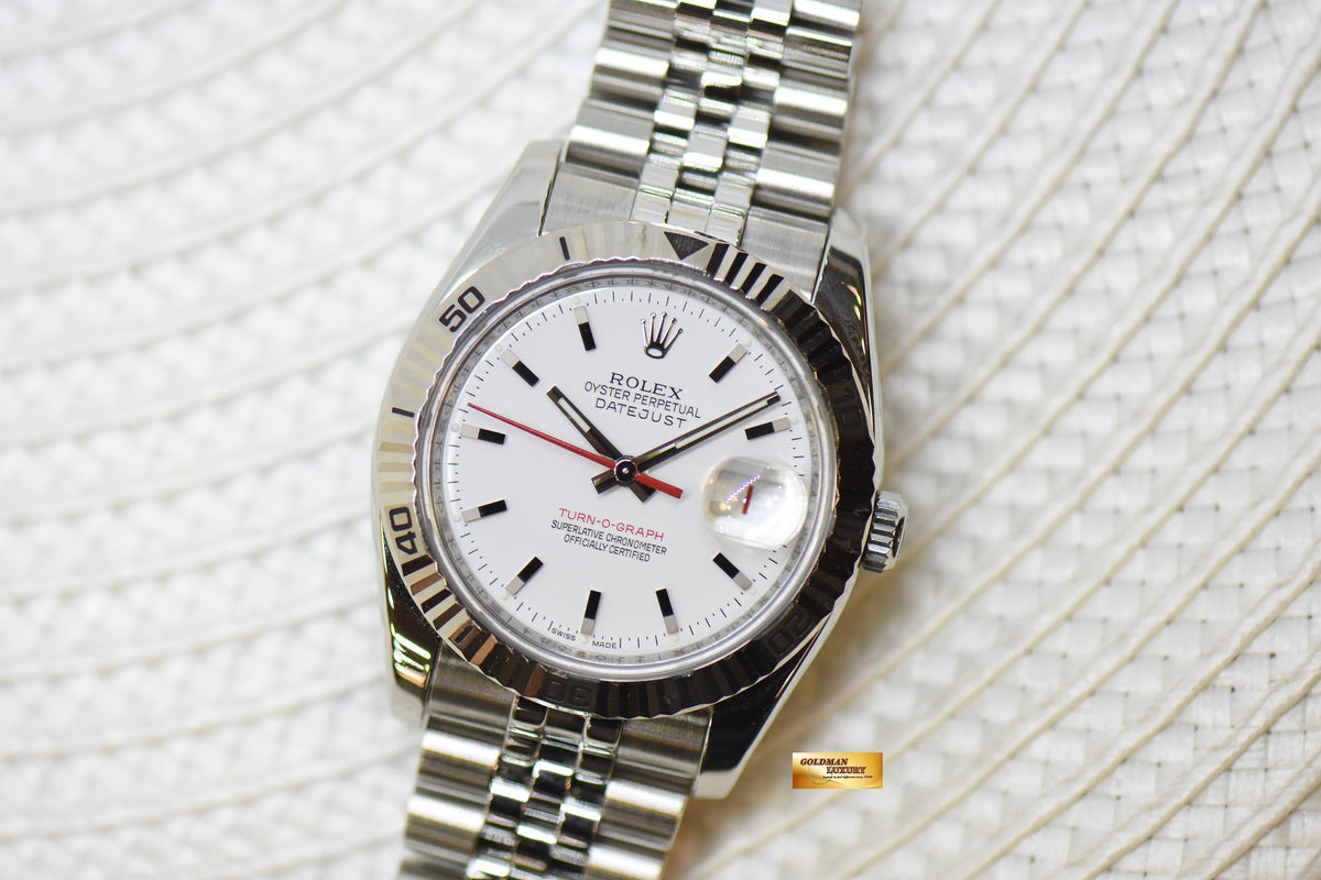 [SOLD] ROLEX OYSTER DATEJUST 36mm TURN-O-GRAPH STEEL IN JUBILEE BRACELET WHITE DIAL 116264 (MINT)