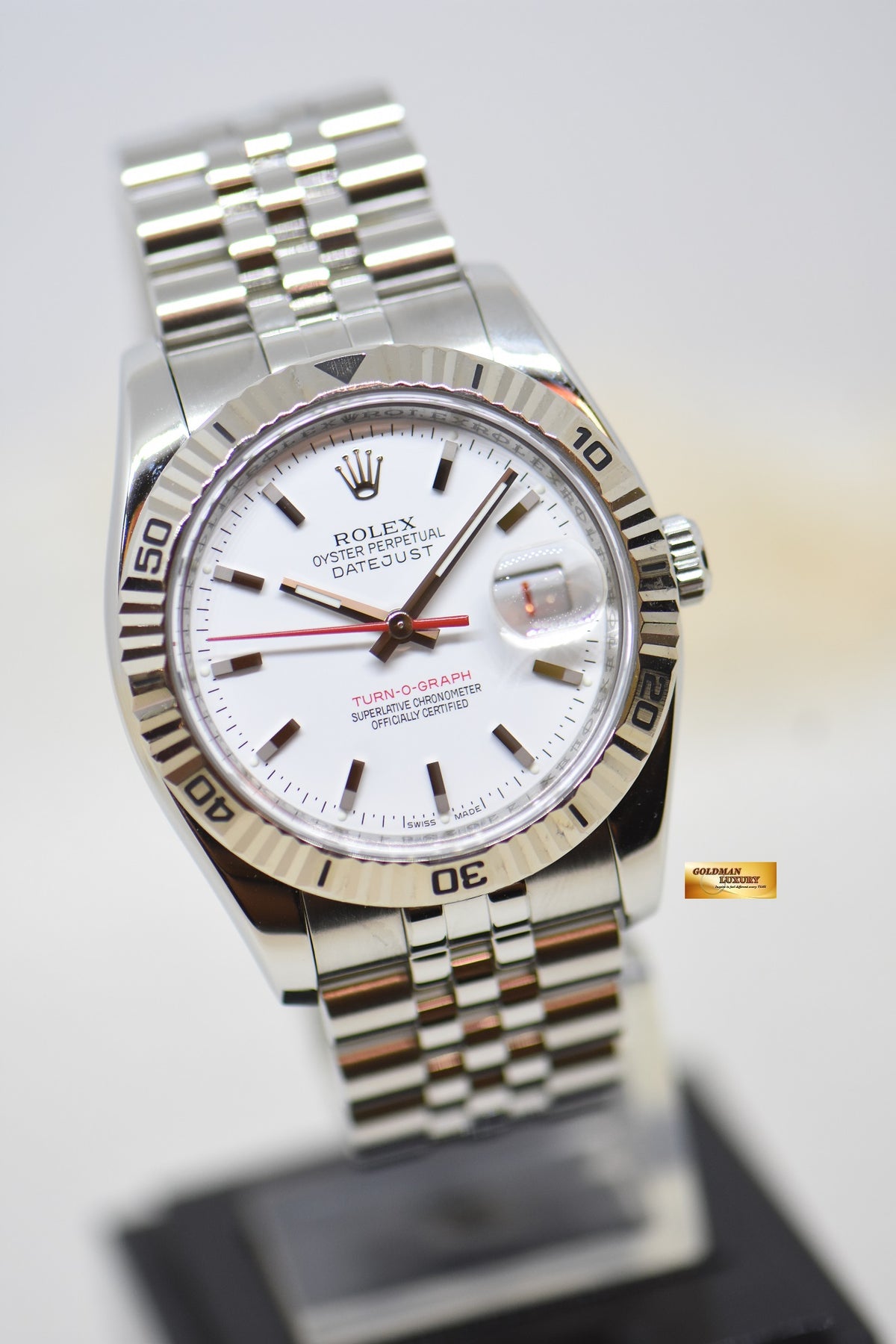 [SOLD] ROLEX OYSTER DATEJUST 36mm TURN-O-GRAPH STEEL IN JUBILEE BRACELET WHITE DIAL 116264 (MINT)