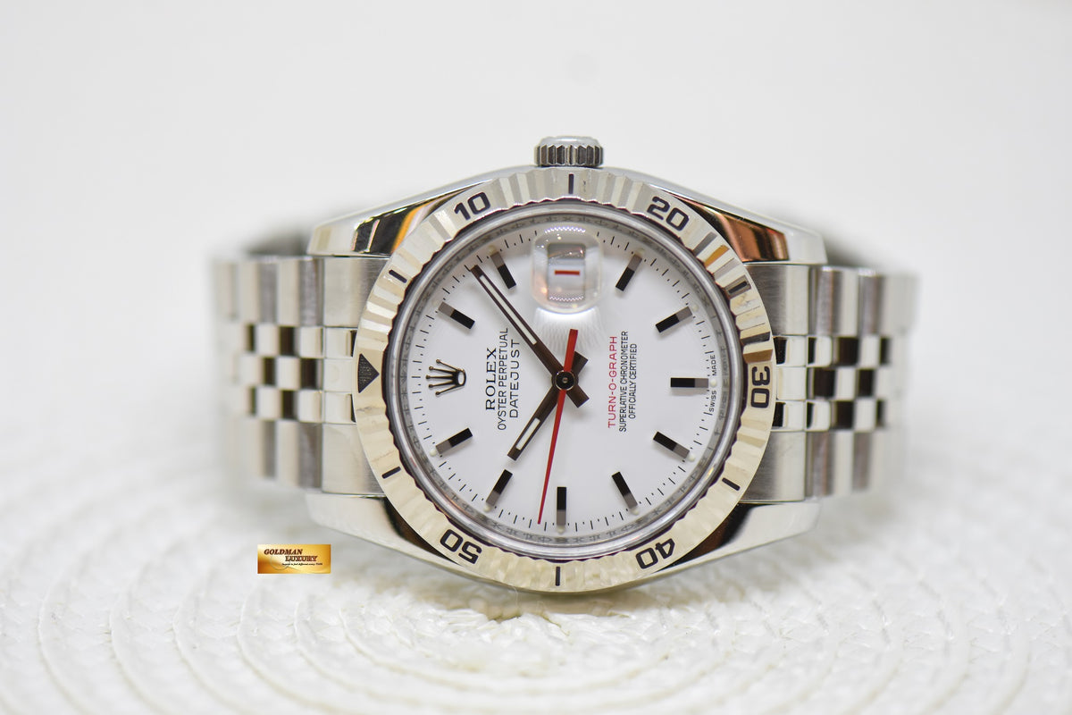 [SOLD] ROLEX OYSTER DATEJUST 36mm TURN-O-GRAPH STEEL IN JUBILEE BRACELET WHITE DIAL 116264 (MINT)