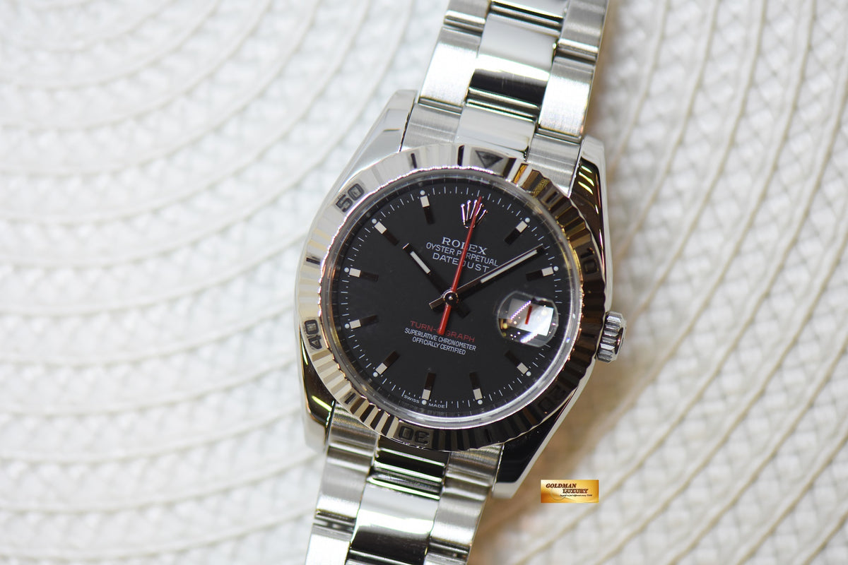 [SOLD] ROLEX OYSTER DATEJUST 36mm TURN-O-GRAPH STEEL IN OYSTER BRACELET BLACK DIAL 116264 (MINT)