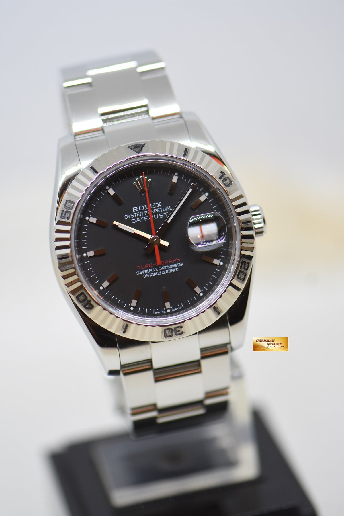 [SOLD] ROLEX OYSTER DATEJUST 36mm TURN-O-GRAPH STEEL IN OYSTER BRACELET BLACK DIAL 116264 (MINT)