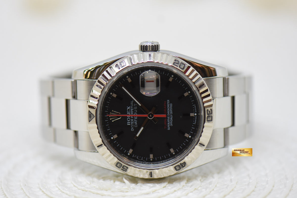 [SOLD] ROLEX OYSTER DATEJUST 36mm TURN-O-GRAPH STEEL IN OYSTER BRACELET BLACK DIAL 116264 (MINT)