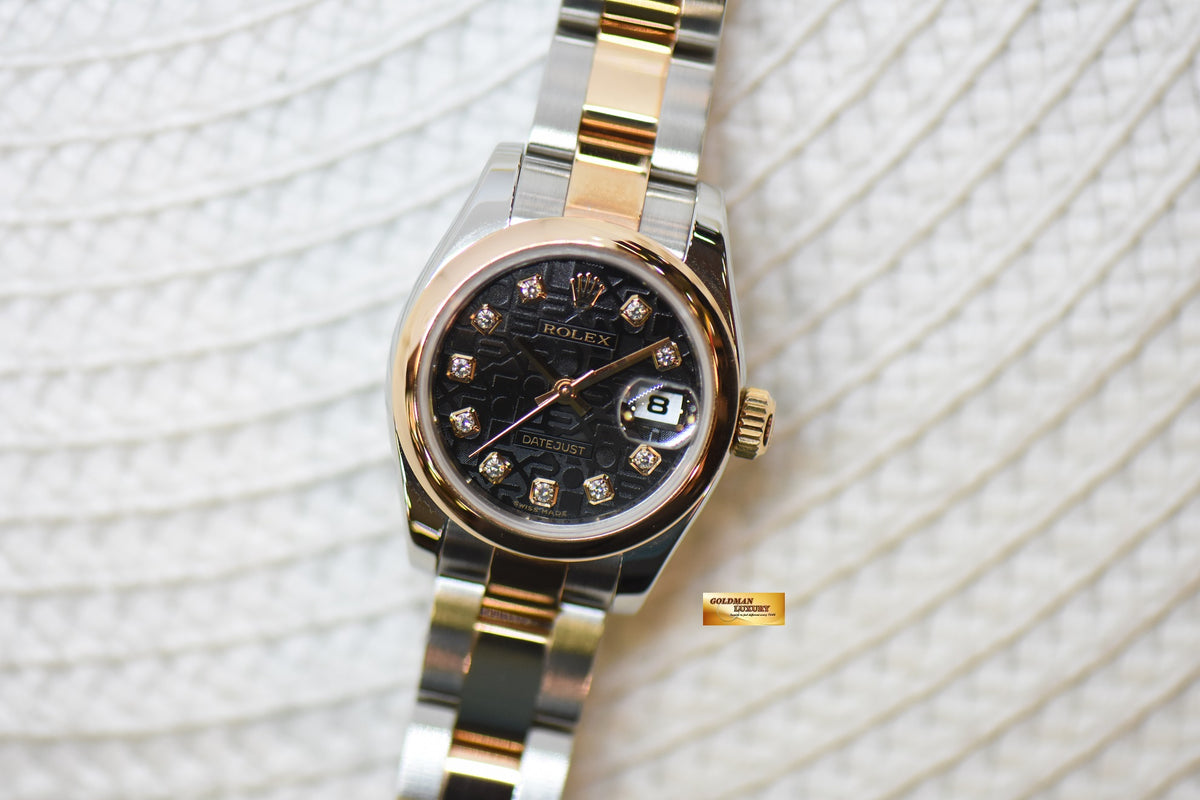 [SOLD] ROLEX OYSTER DATEJUST 26mm HALF-EVEROSE GOLD OYSTER BRACELET DARK COMPUTER DIAMOND DIAL 179161 (MINT)