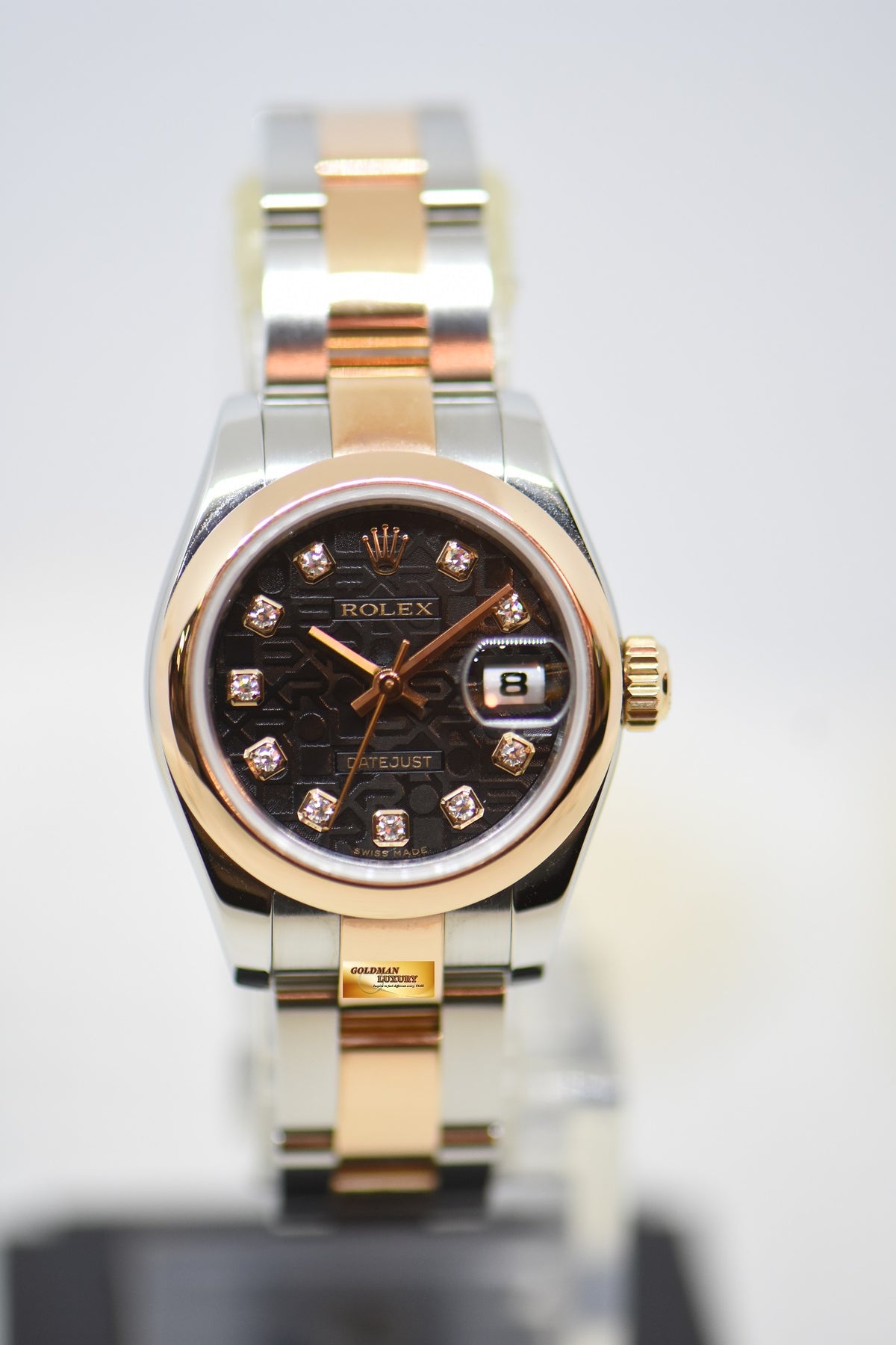 [SOLD] ROLEX OYSTER DATEJUST 26mm HALF-EVEROSE GOLD OYSTER BRACELET DARK COMPUTER DIAMOND DIAL 179161 (MINT)